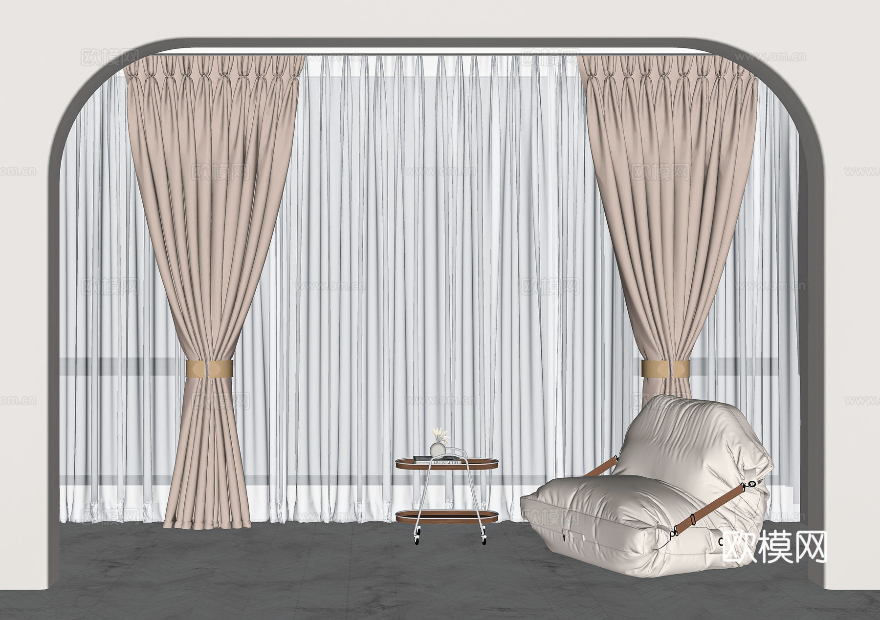 法式美式窗帘懒人沙发su模型下载（渲染图2）