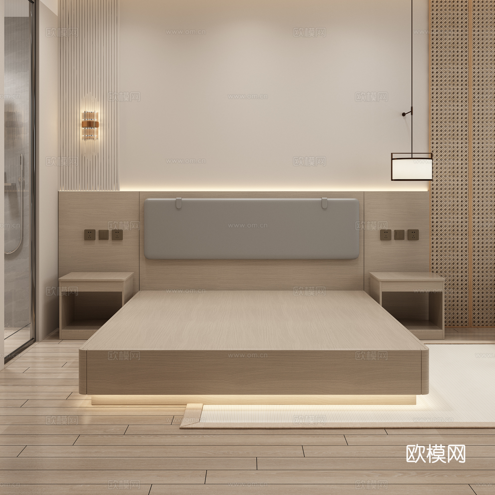 客房 酒店房间 大床房 宾馆双人床  单间su模型下载（渲染图1）