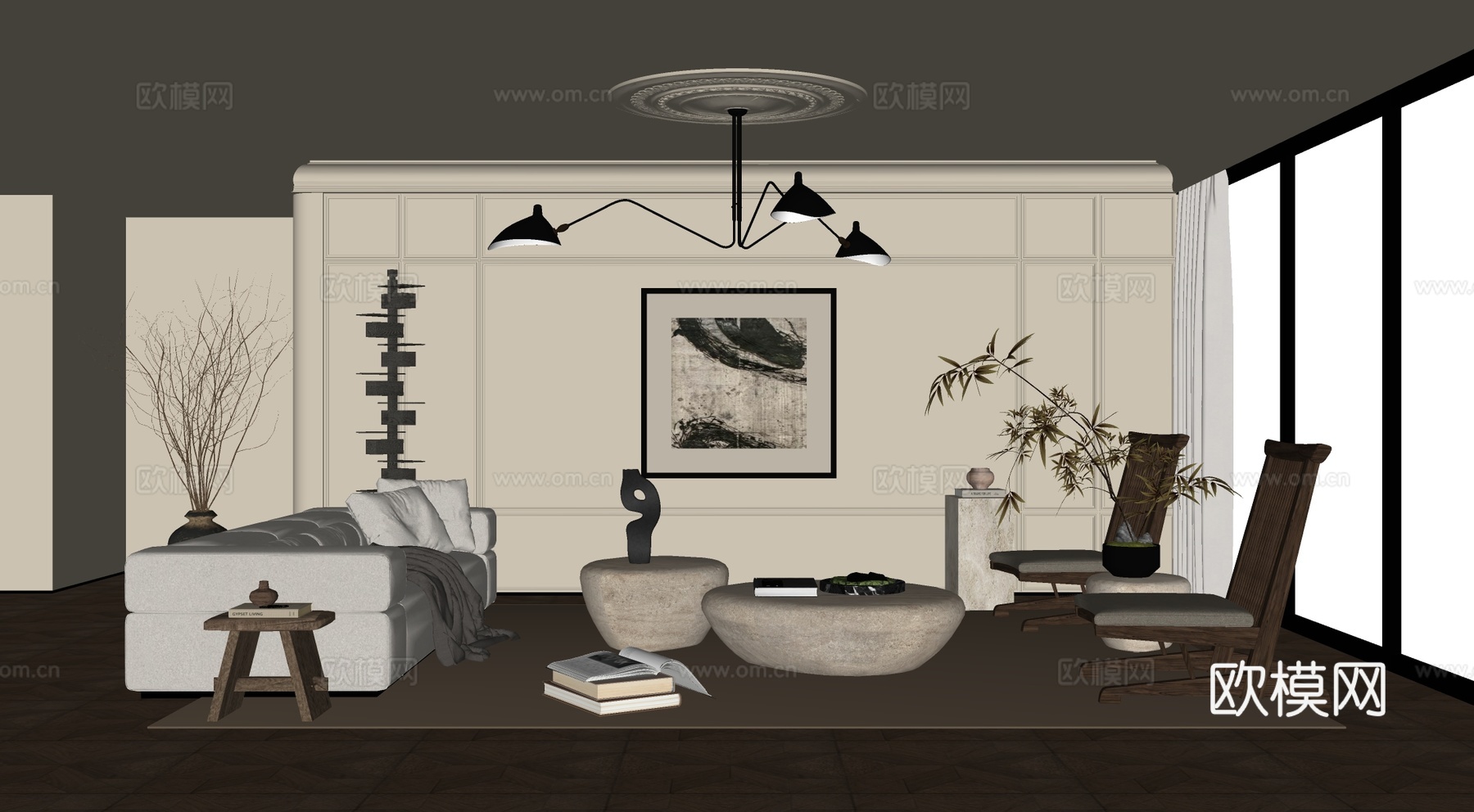 法式  客厅 沙发 单椅 茶几su模型