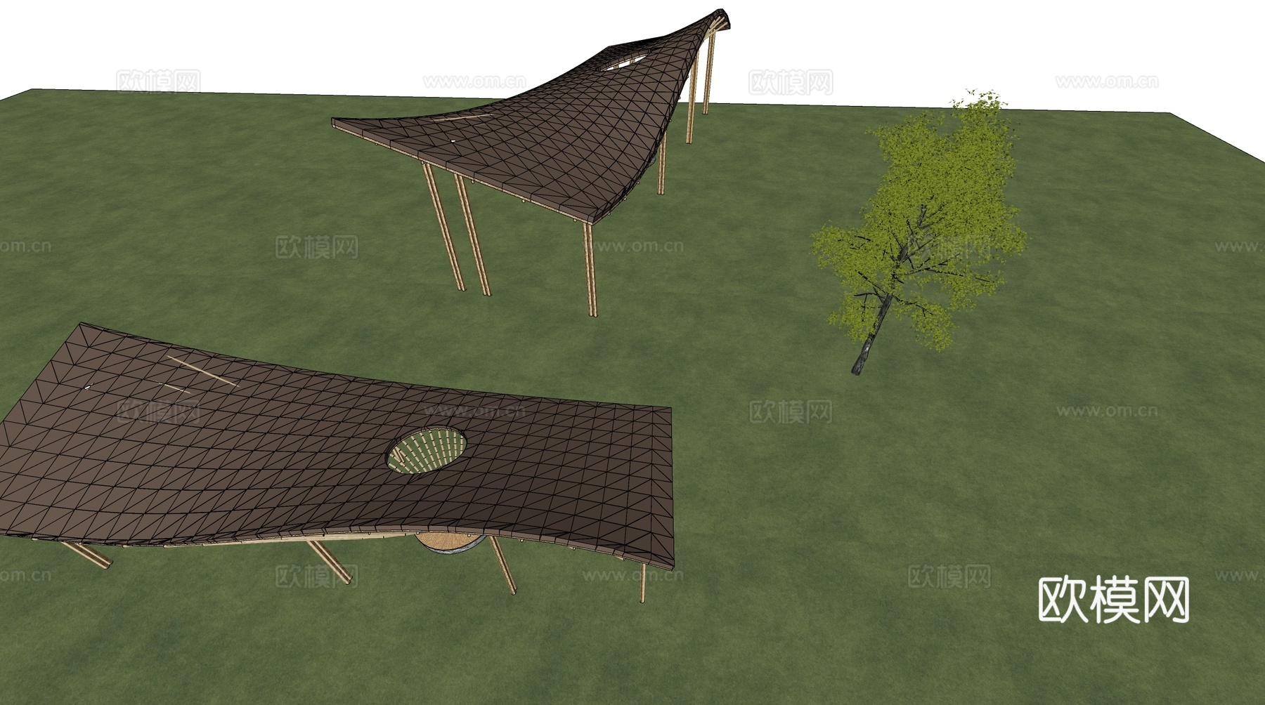 现代新中式廊架 景观公园滨水景观 景观休闲廊架 遮阳廊架 生su模型