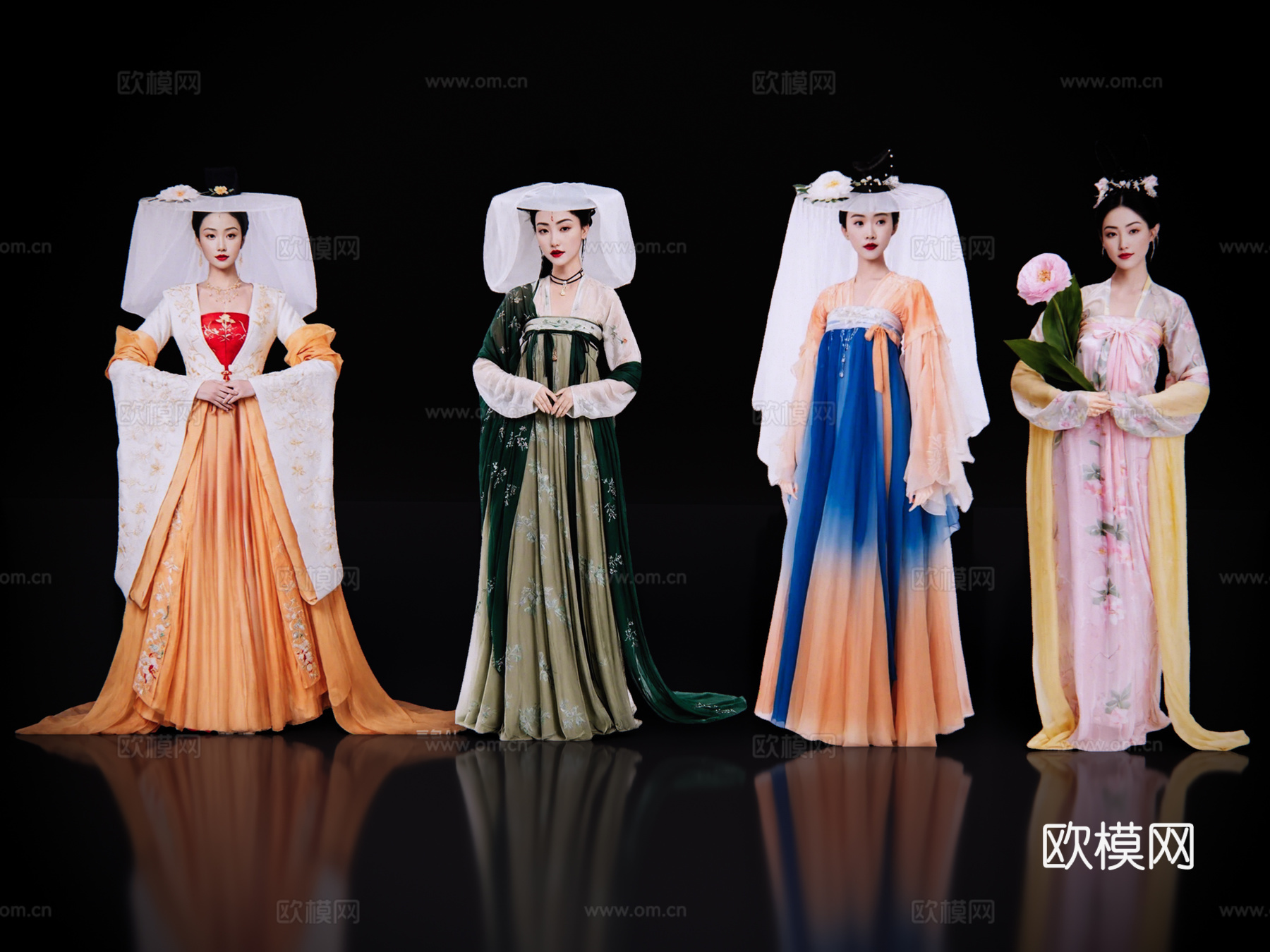 2D古装美女 古风美女 古典美人 古装人物 古装女人su模型