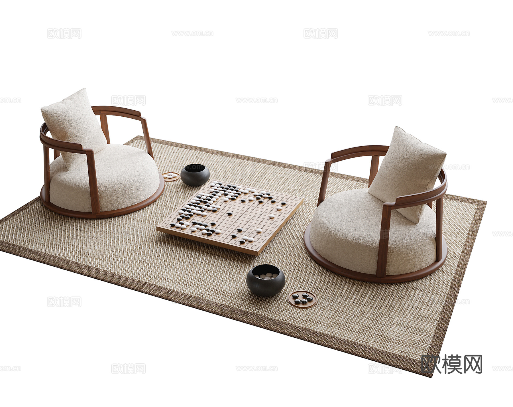 现代阳台休闲桌椅 棋盘 地毯 茶椅3d模型