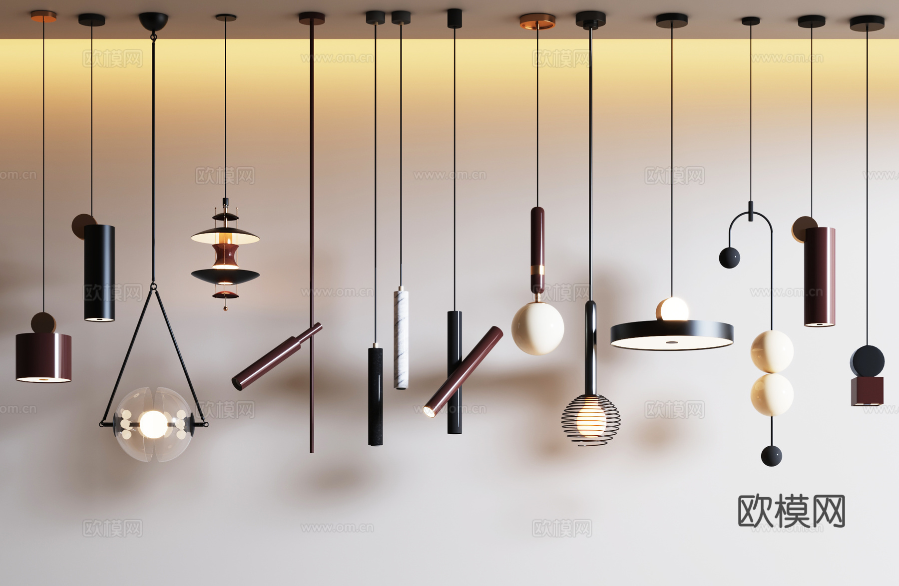 现代吊灯组合奶油风吊灯卧室吊灯小吊灯餐厅吊灯su模型