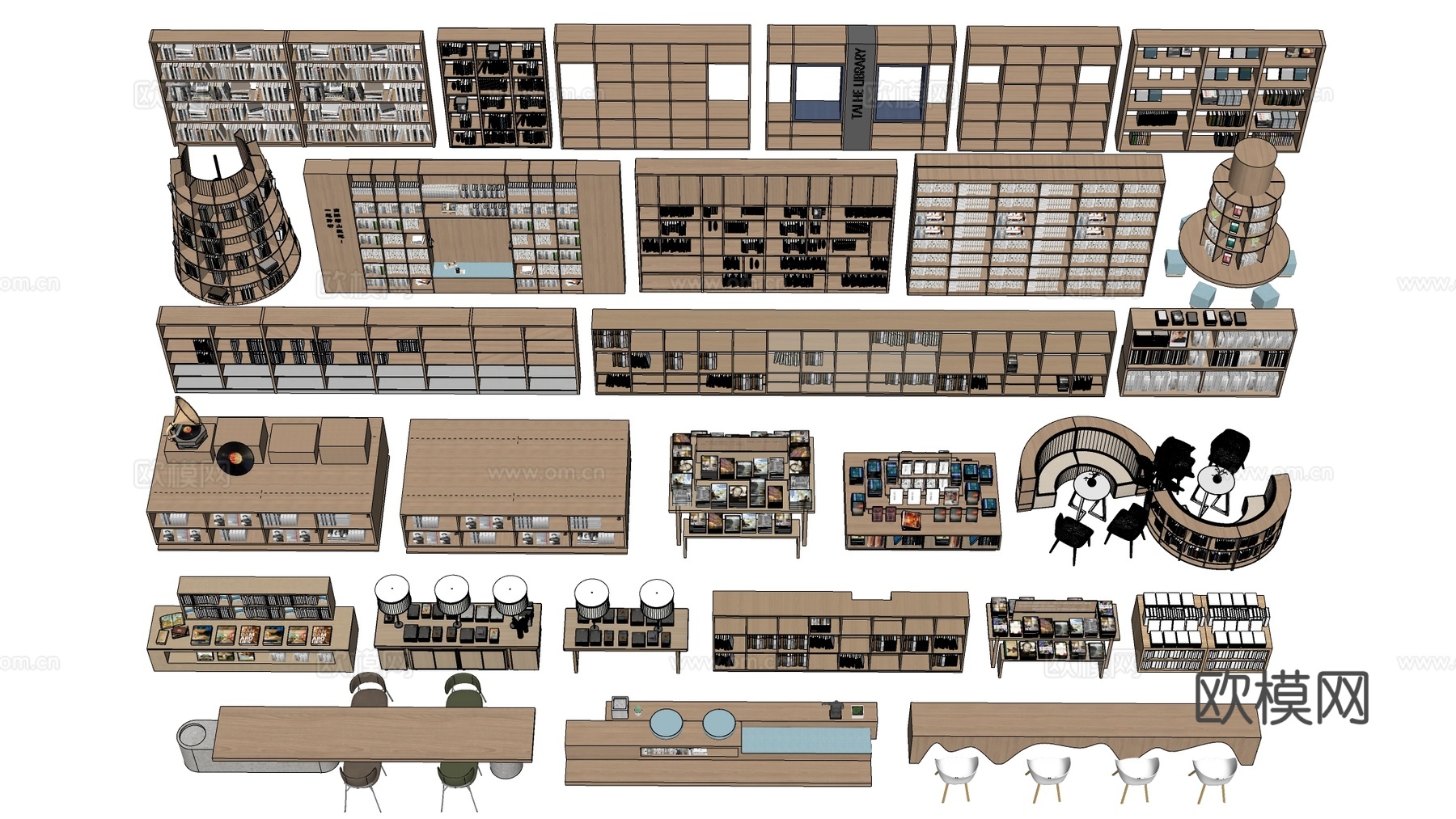 现代图书馆书柜 书架 装饰架 置物架 展架su模型下载（渲染图3）