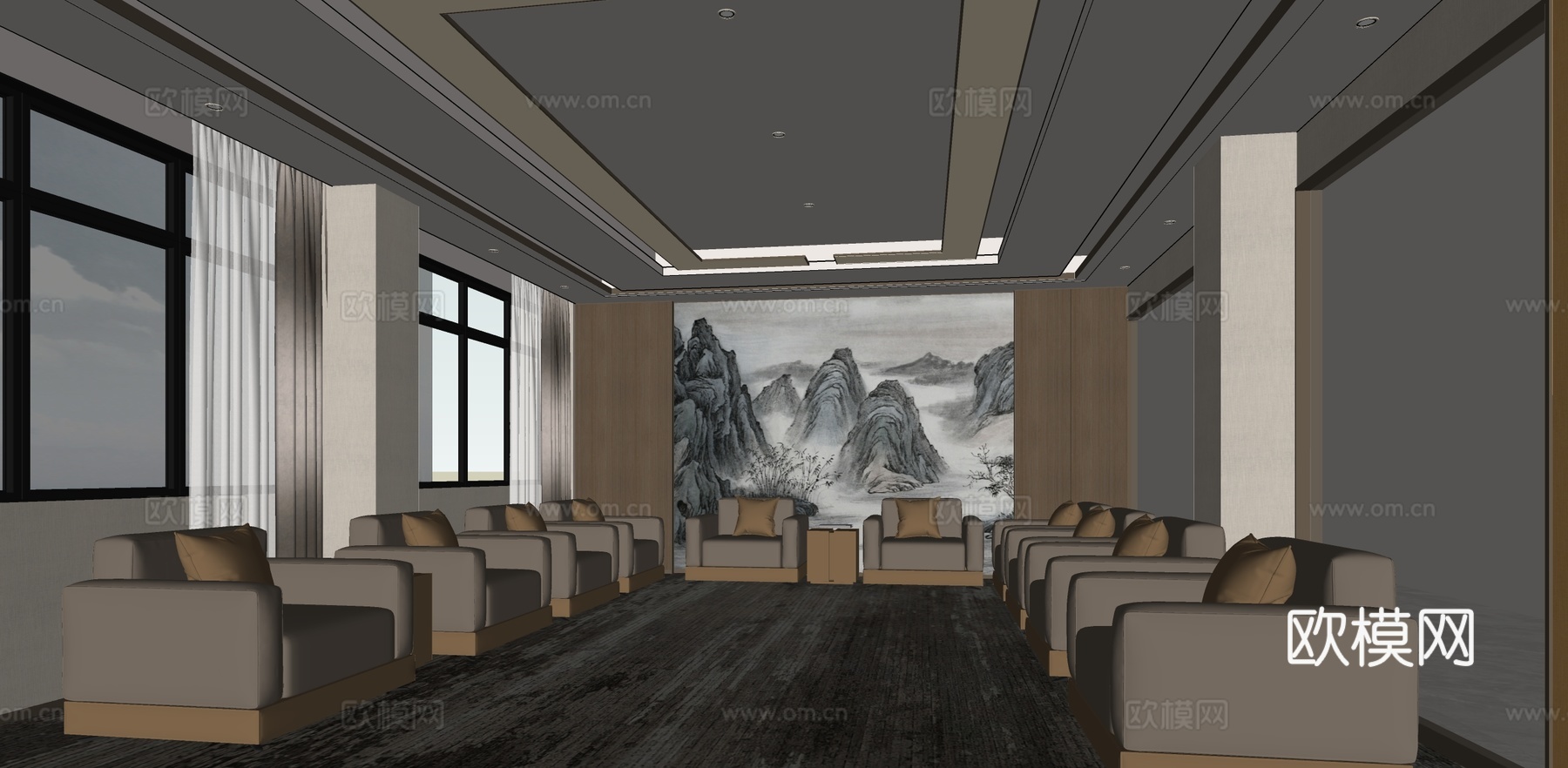 新中式贵宾接待室 会客室su模型下载（渲染图2）