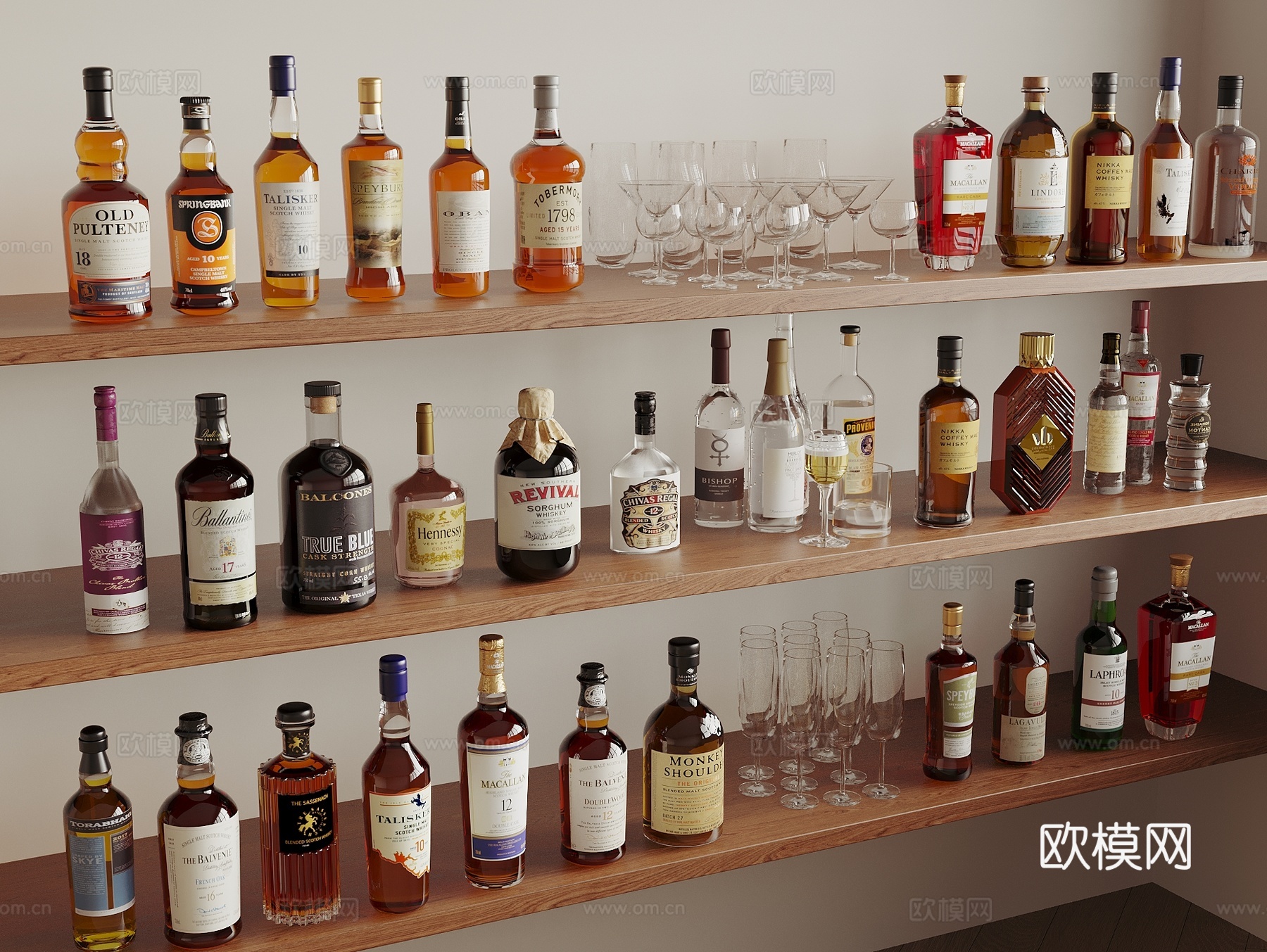 洋酒 红酒 白酒 酒瓶酒杯3d模型
