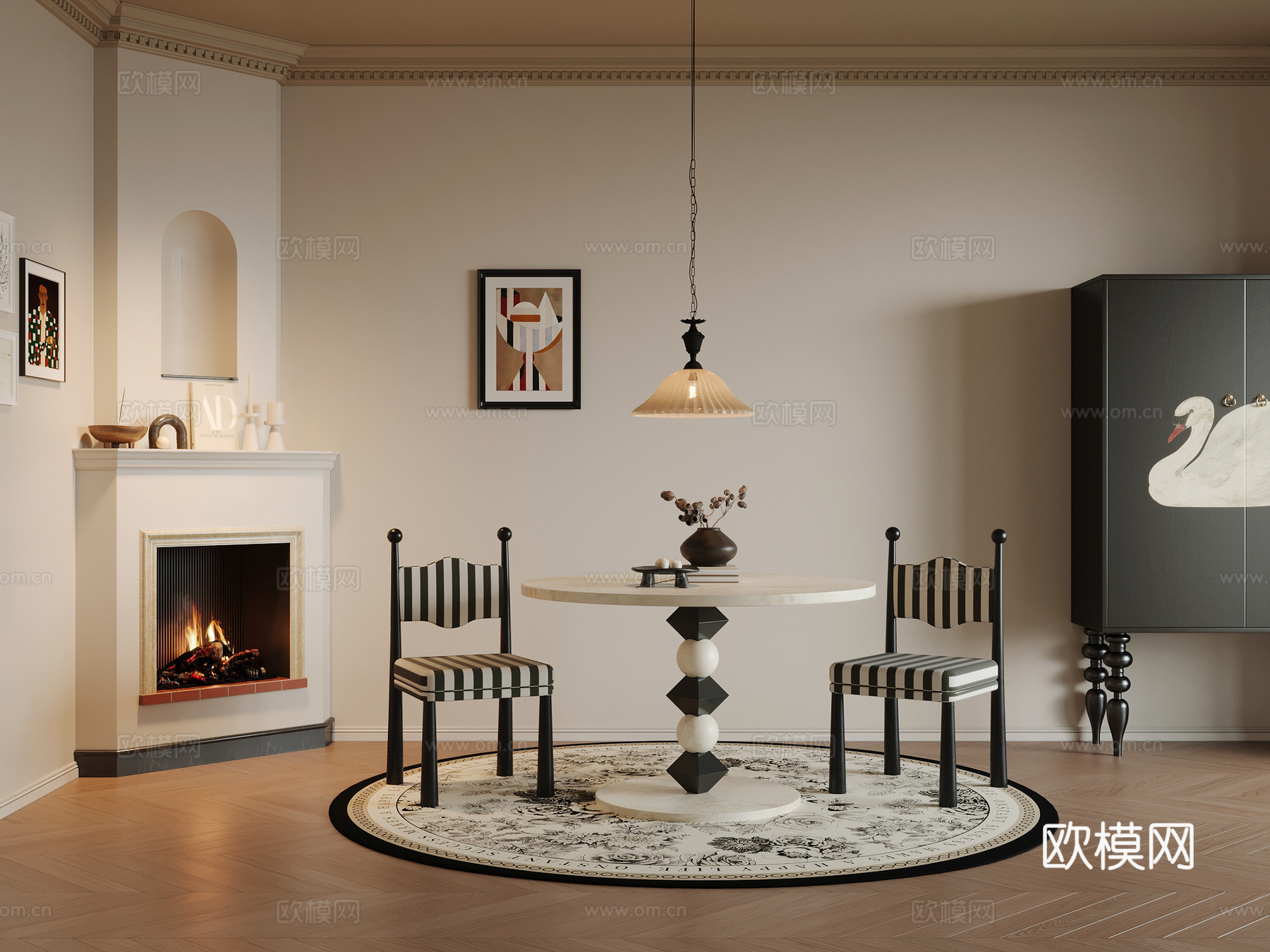 法式复古风餐厅 餐桌椅组合su模型