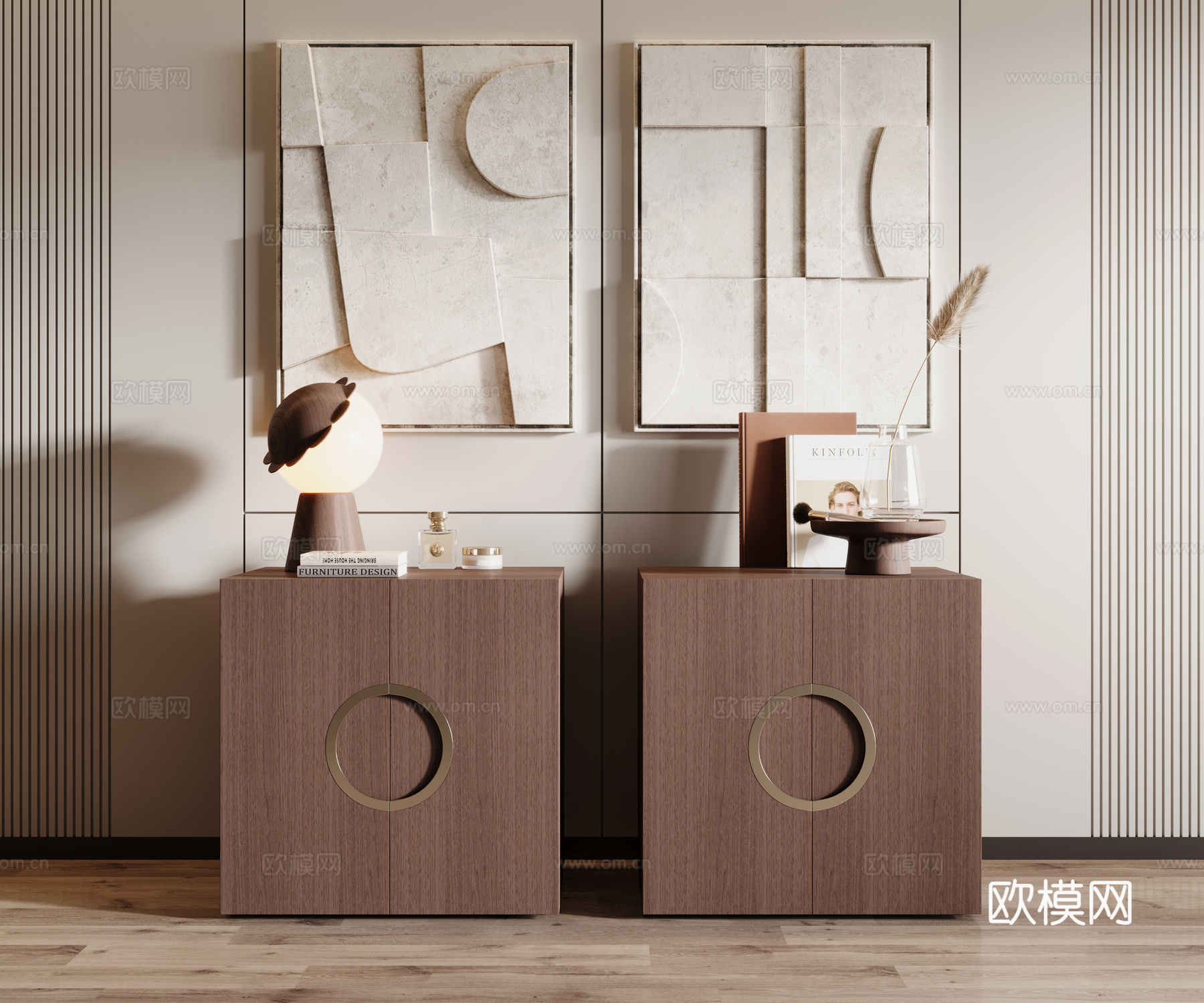 中式床头柜su模型下载（渲染图1）