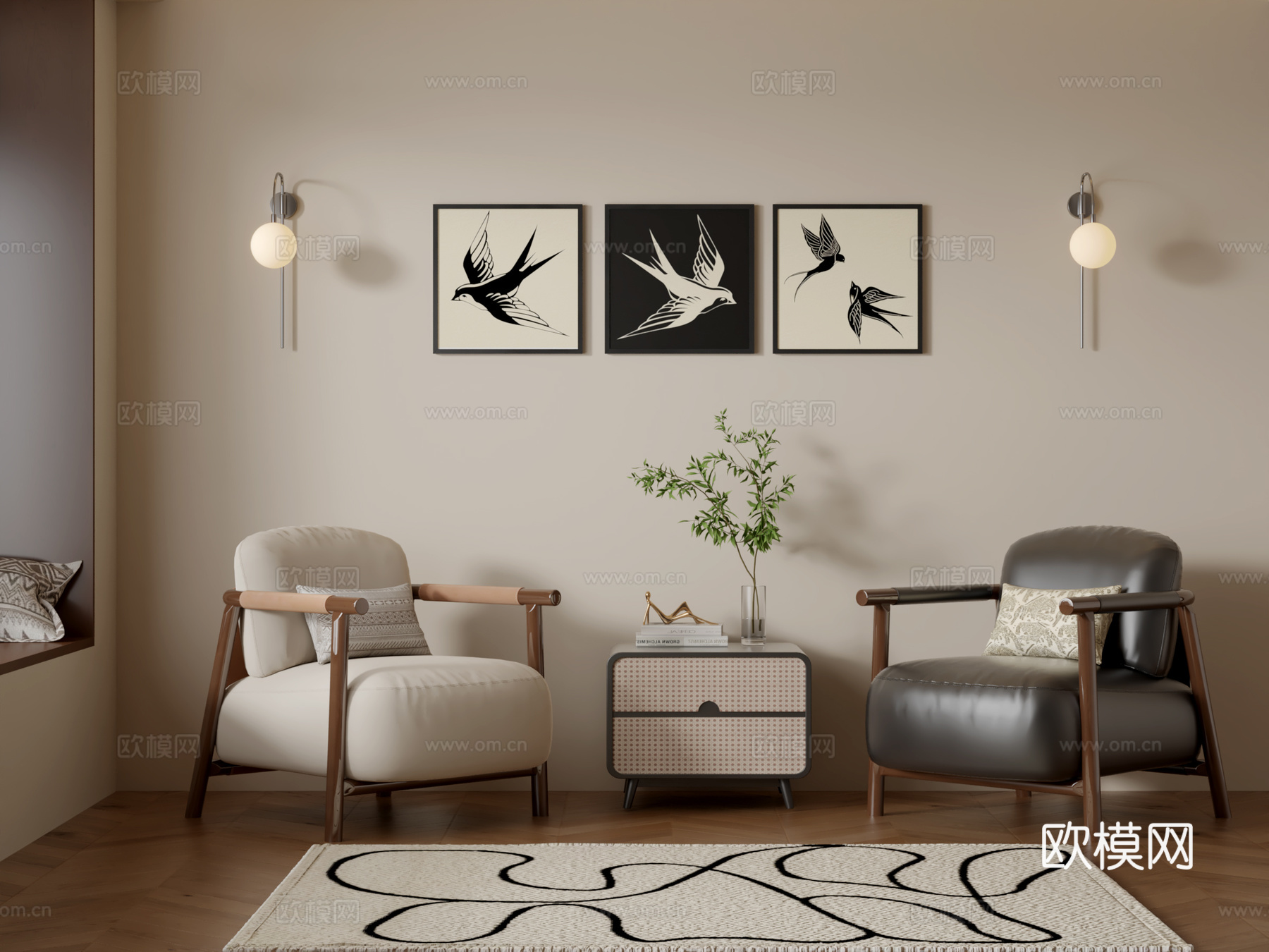 复古单人沙发3d模型下载