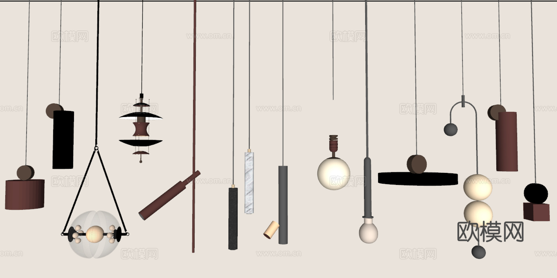 现代吊灯组合奶油风吊灯卧室吊灯小吊灯餐厅吊灯su模型