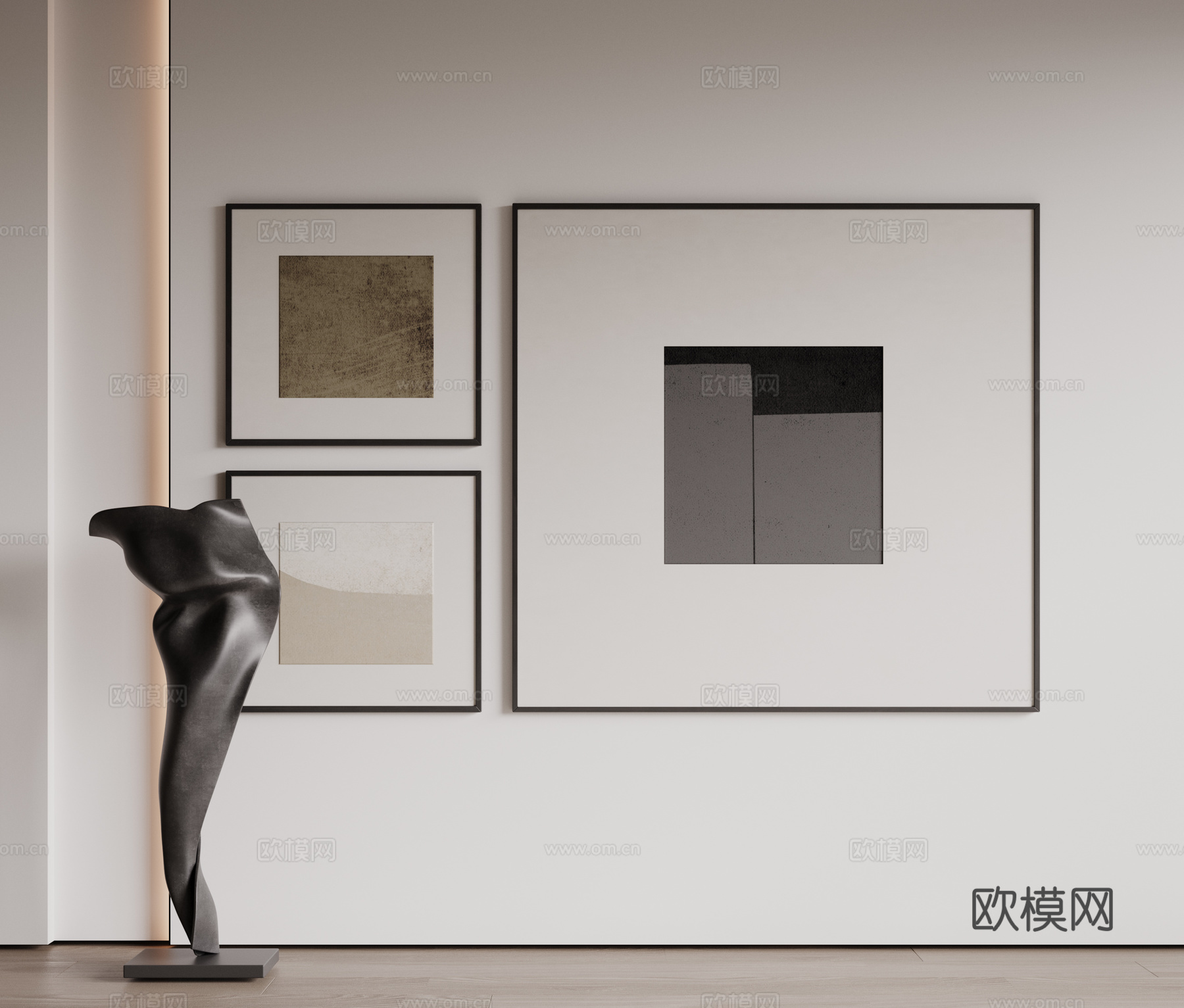 现代极简装饰画 侘寂中古风挂画 奶油风装饰画 意式挂画 黑白3d模型