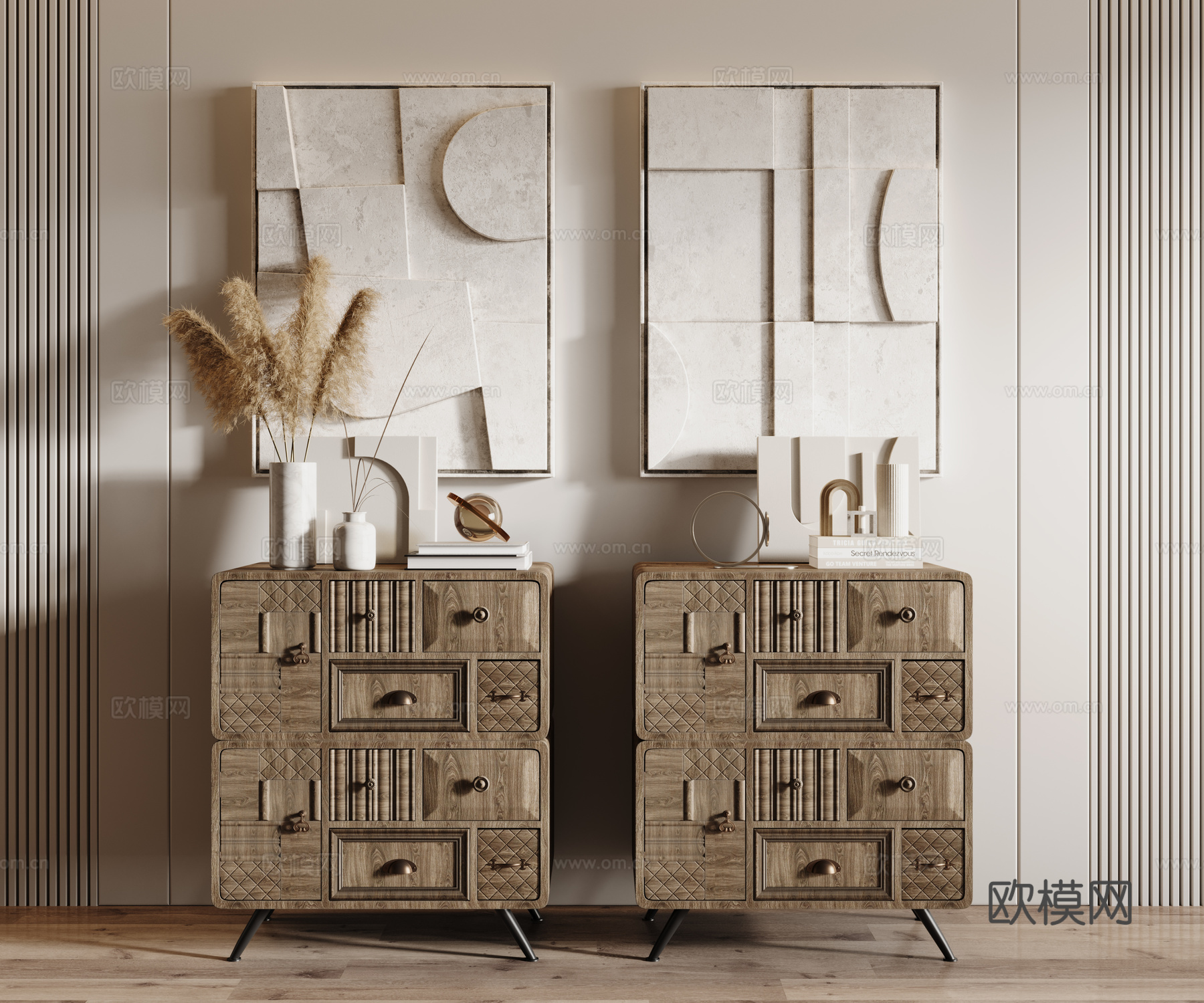 现代床头柜su模型下载（渲染图1）