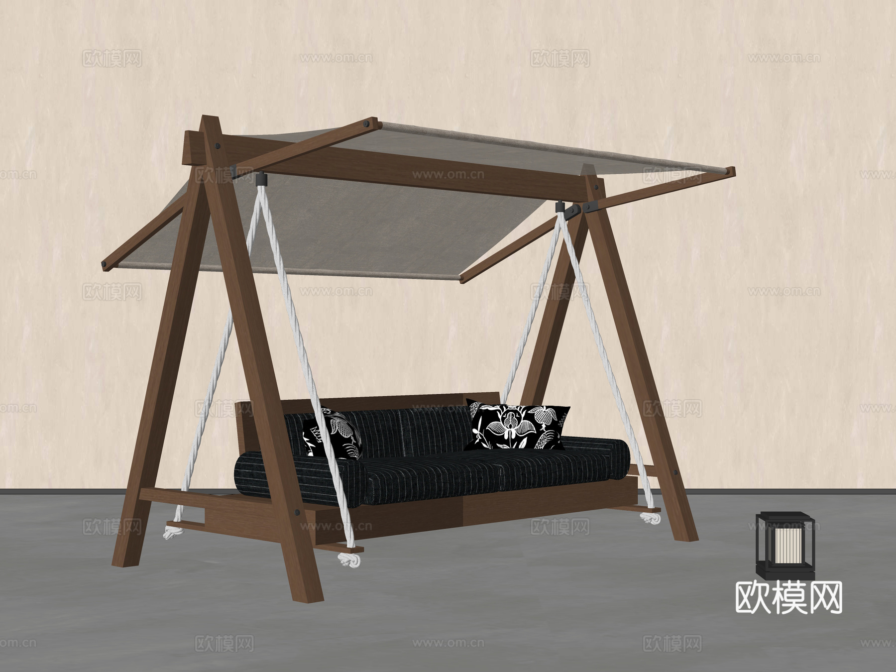 现代中古秋千 庭院秋千 吊椅 户外摇椅su模型