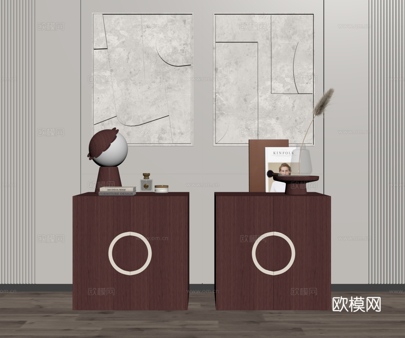 中式床头柜su模型下载（渲染图2）