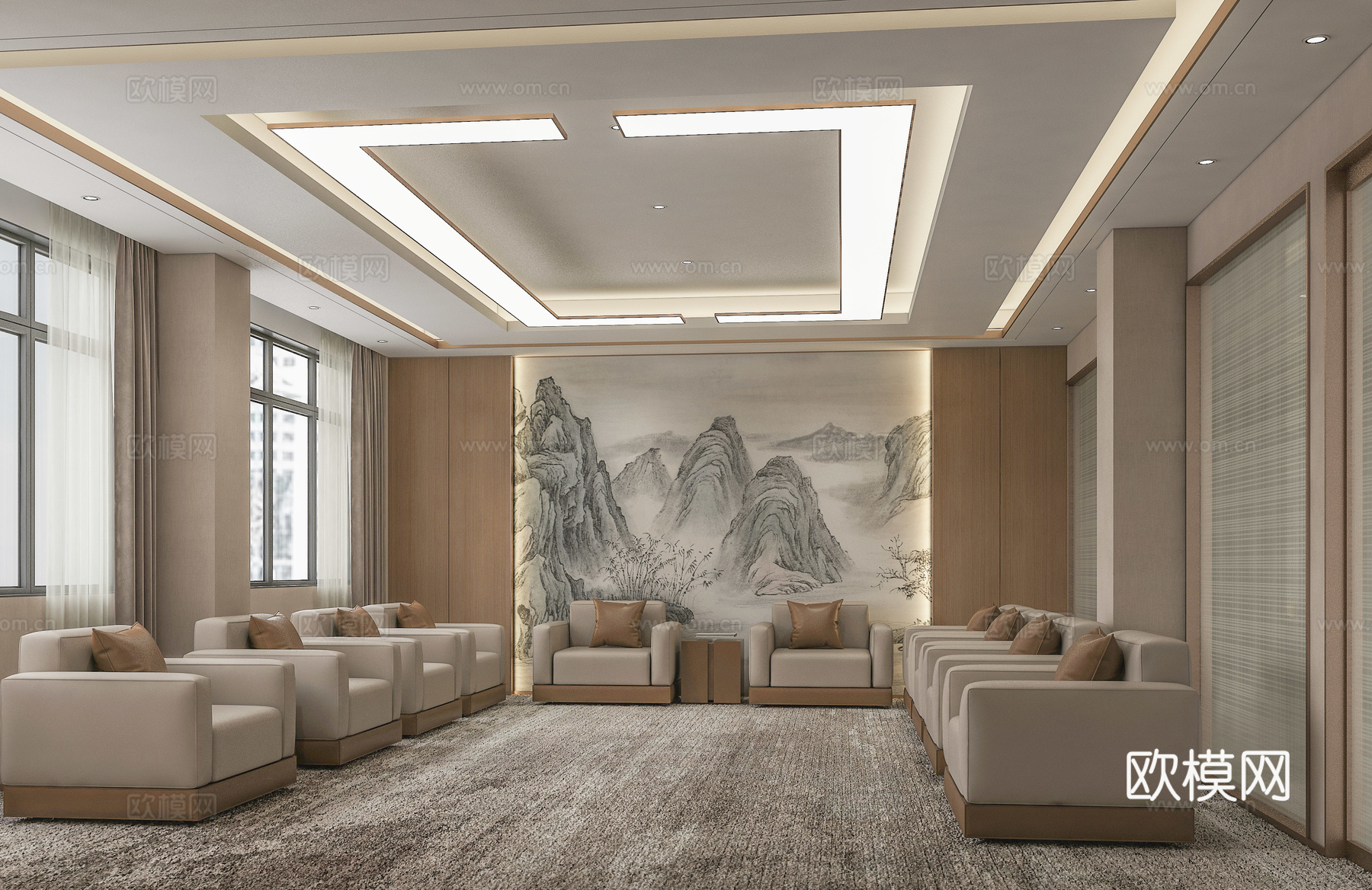 新中式贵宾接待室 会客室su模型下载（渲染图1）