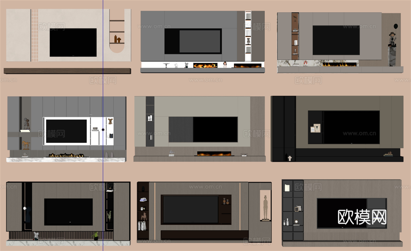 电视背景墙su模型下载（渲染图2）