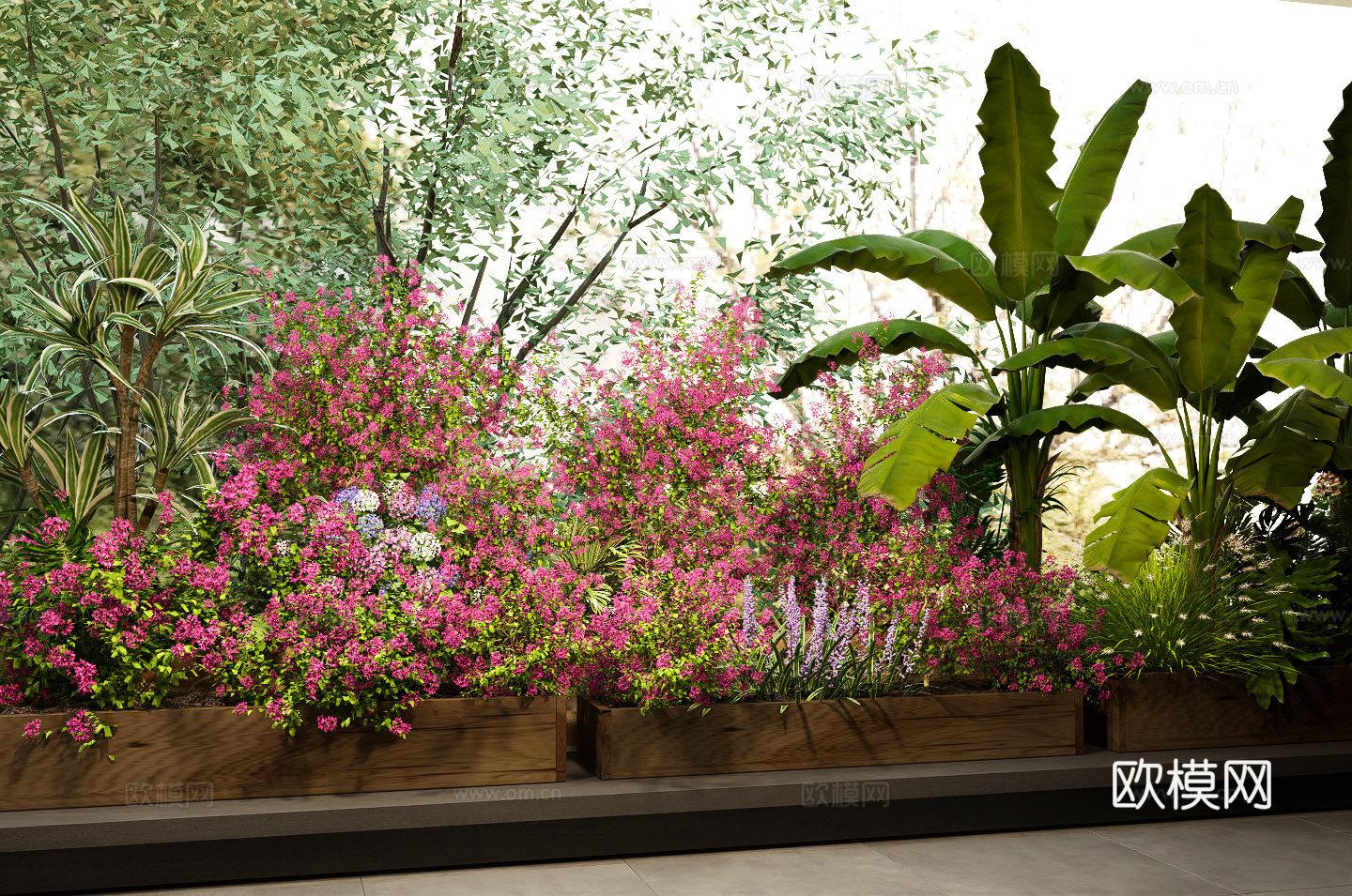 植物盆栽花箱 三角梅 开花绿植 盆栽盆景su模型下载（渲染图1）