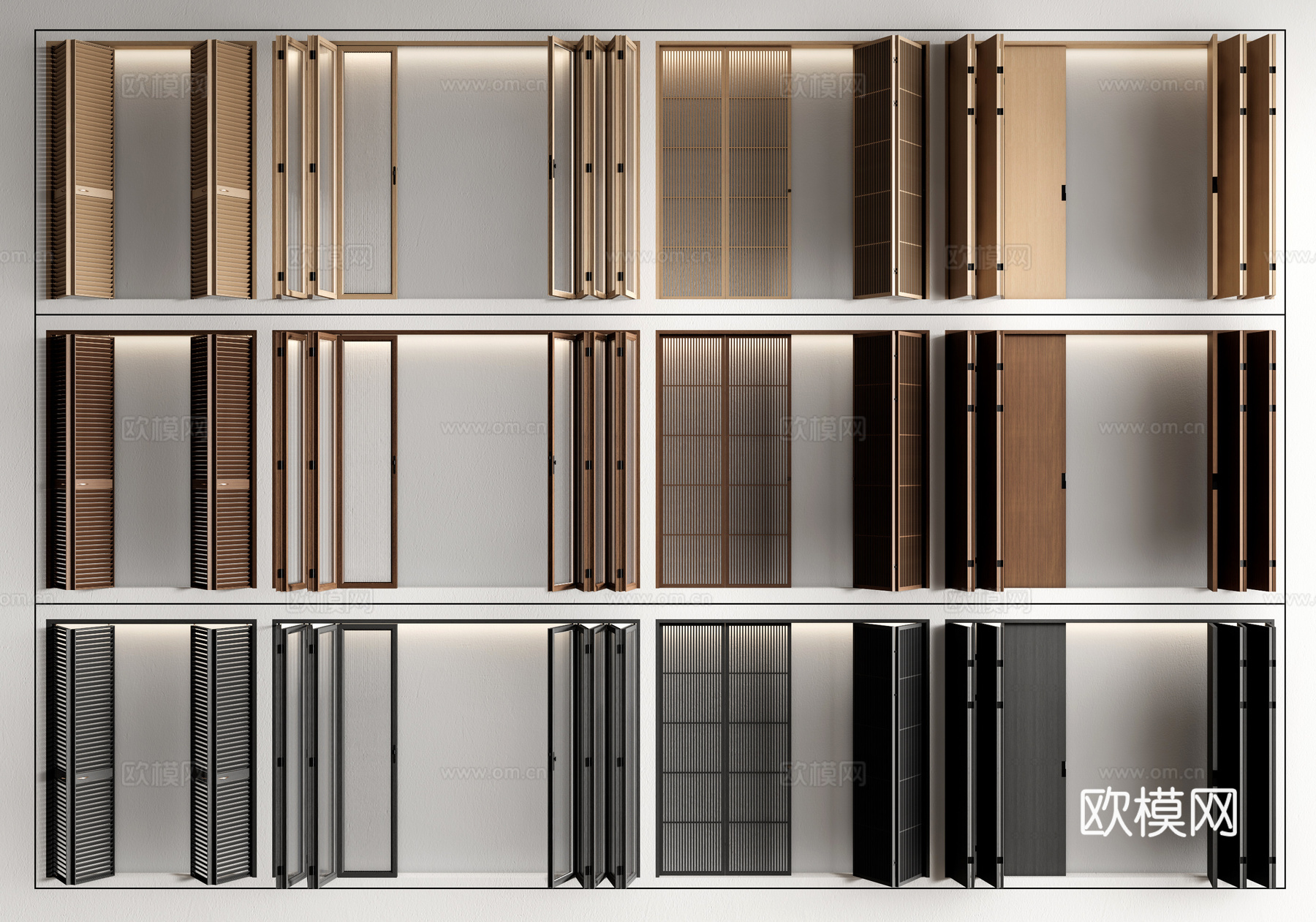 现代折叠门 推拉门 玻璃折叠门 格栅推拉门移门su模型