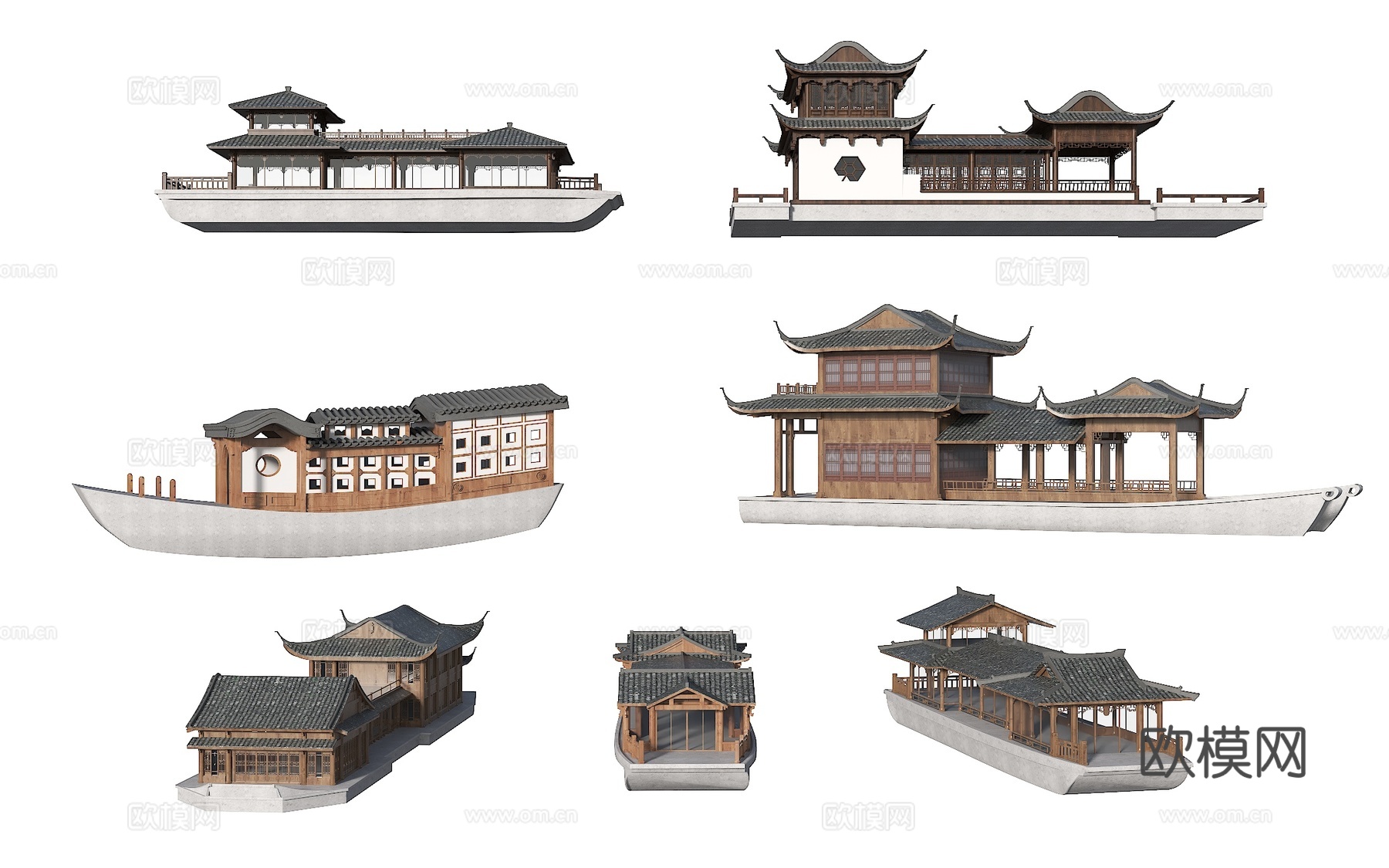 木船 游船 画舫 古典舰船 观光船 古代木船 中式木船 古代3d模型