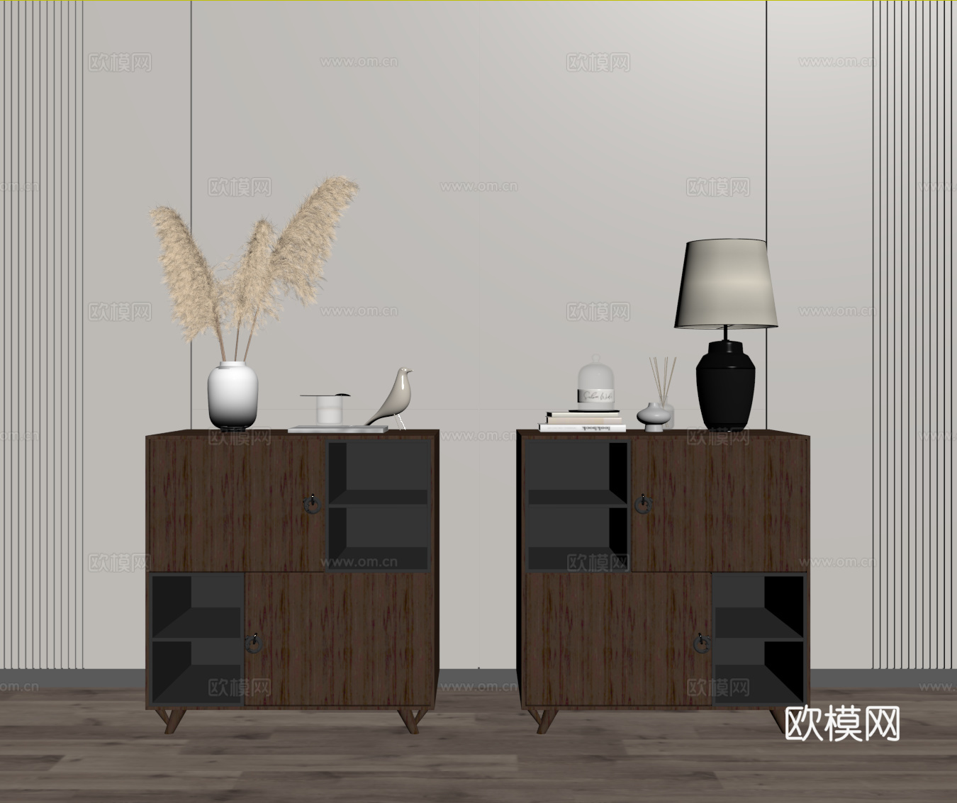 中式床头柜su模型下载（渲染图2）