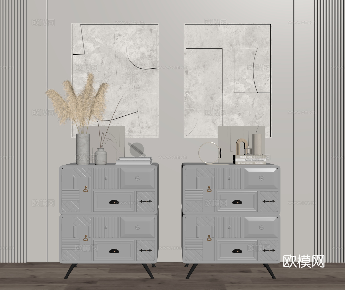 现代床头柜su模型下载（渲染图2）