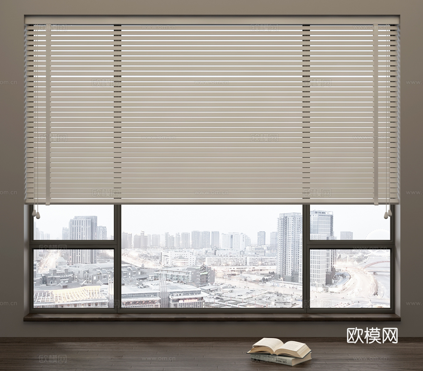 现代窗帘百叶帘落地窗3d模型