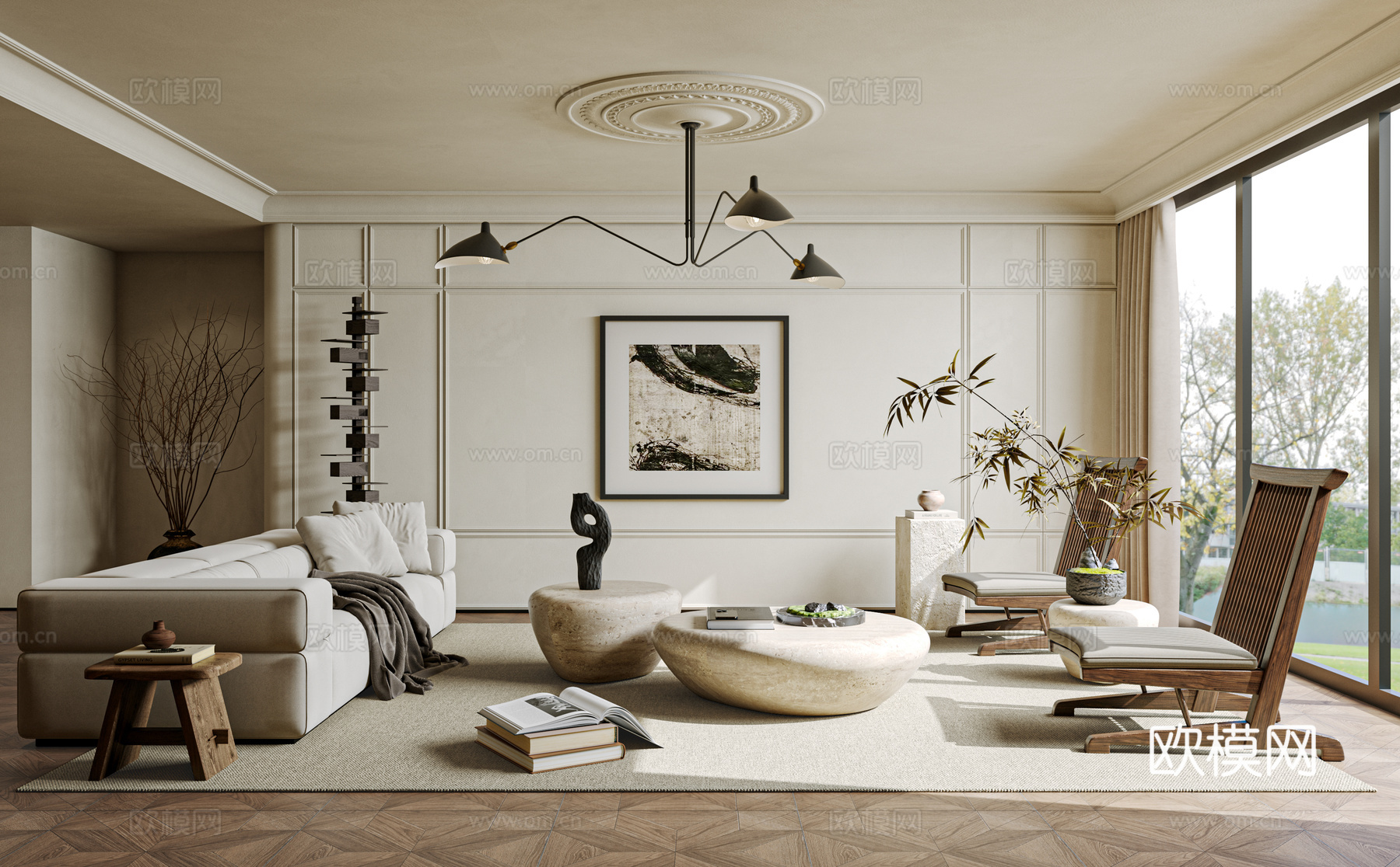 法式  客厅 沙发 单椅 茶几su模型