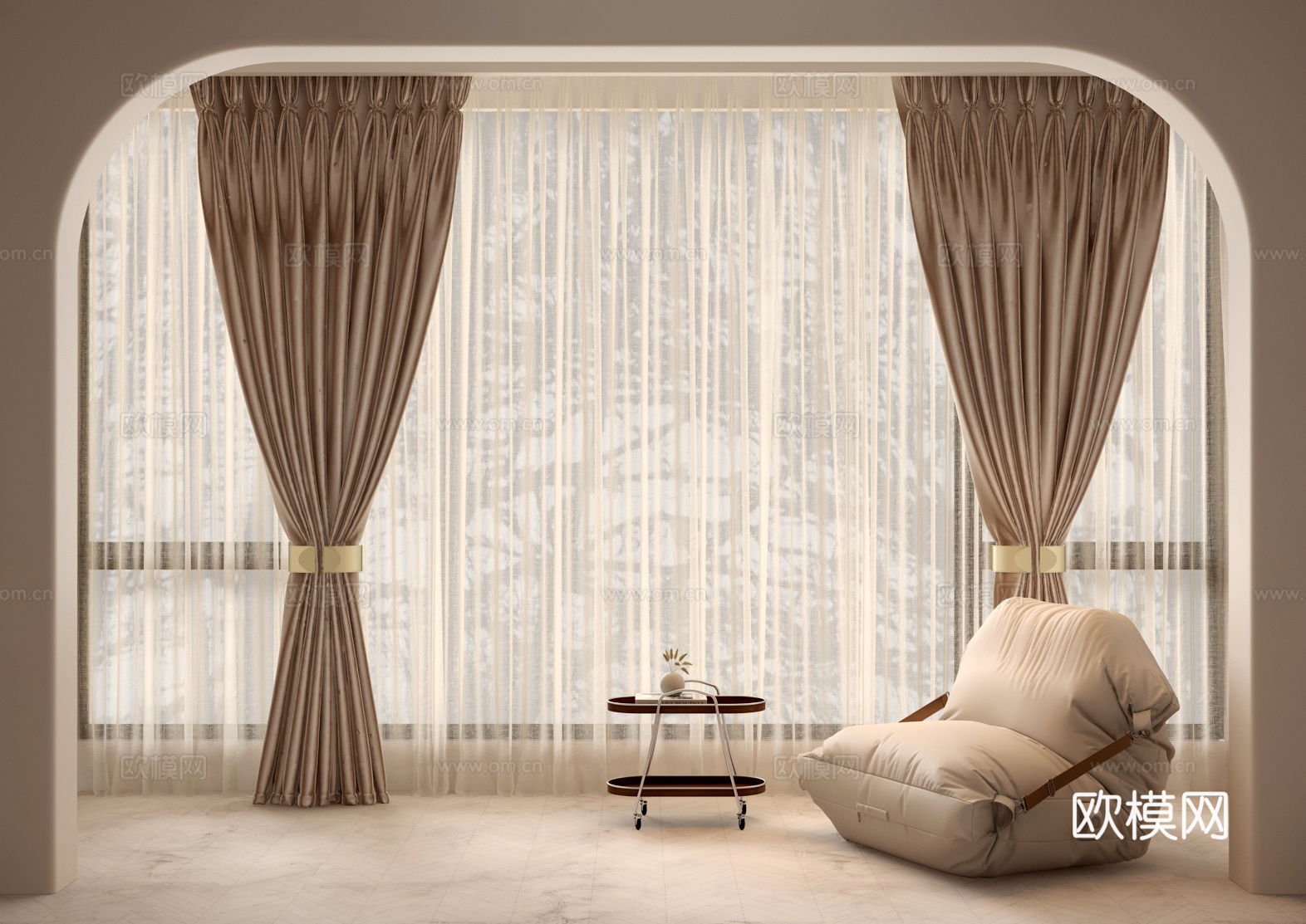 法式美式窗帘懒人沙发su模型下载（渲染图1）