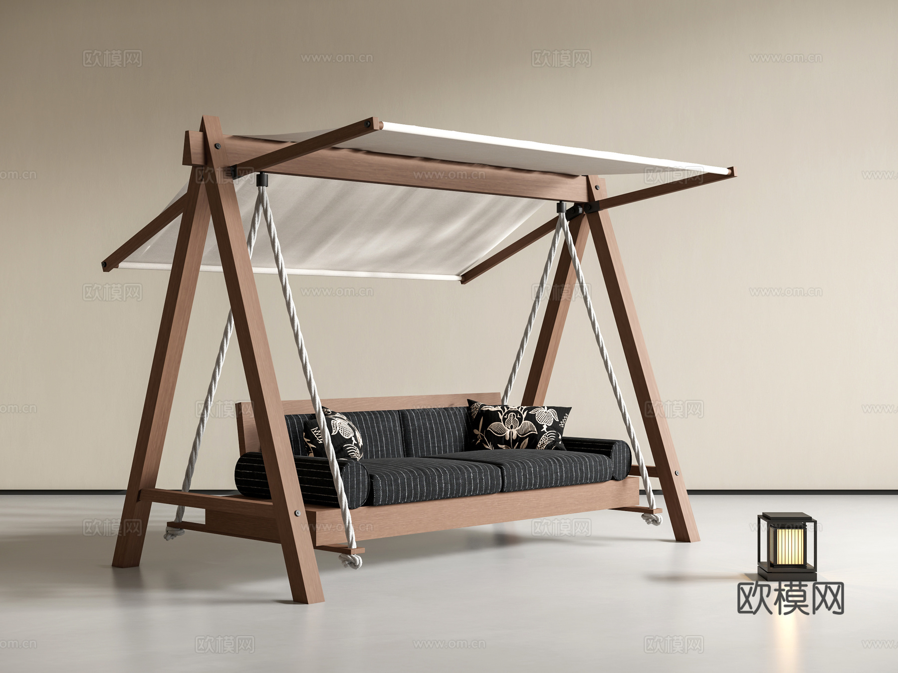 现代中古秋千 庭院秋千 吊椅 户外摇椅su模型