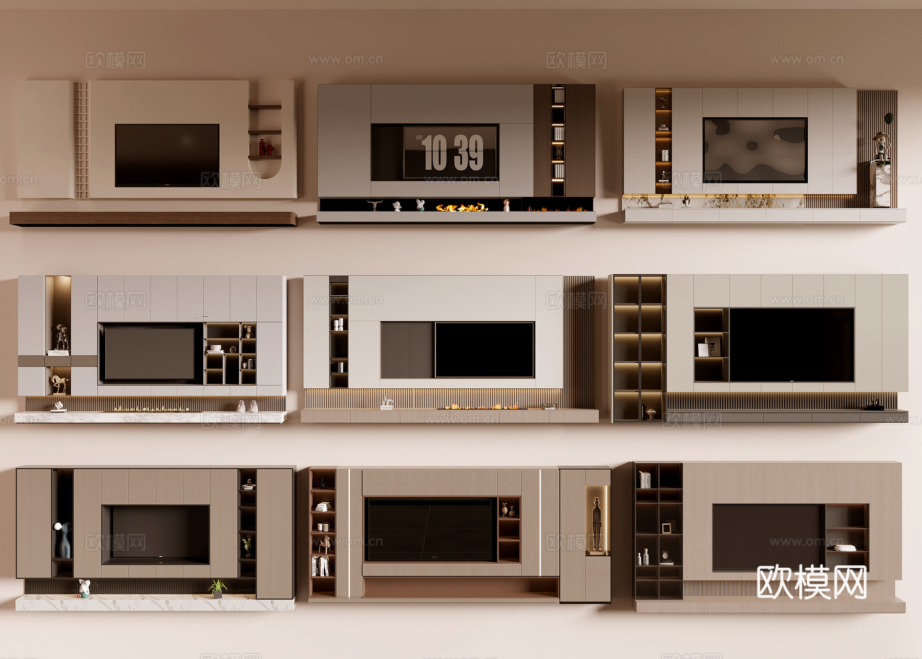 电视背景墙su模型下载（渲染图1）