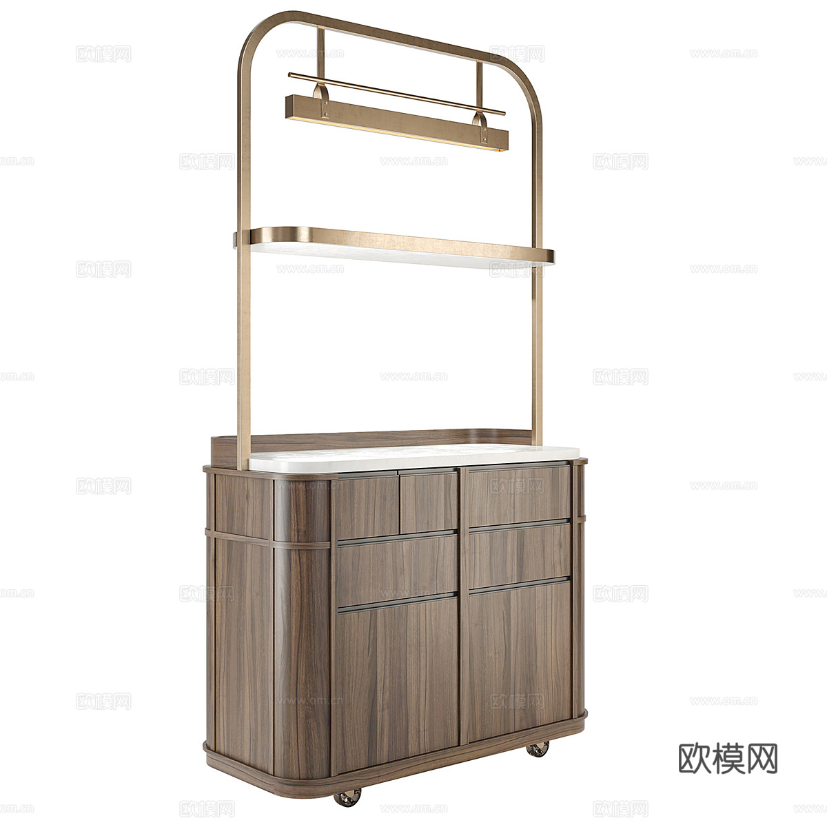新中式轻奢移动服务台3d模型下载（渲染图2）