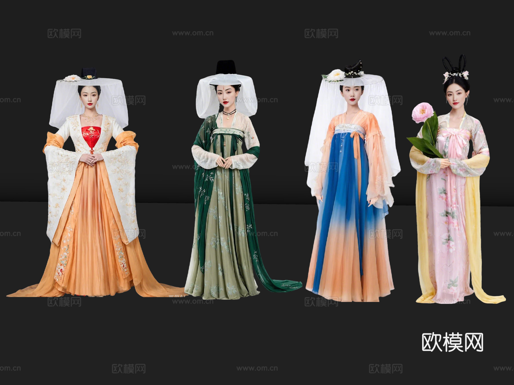 2D古装美女 古风美女 古典美人 古装人物 古装女人su模型