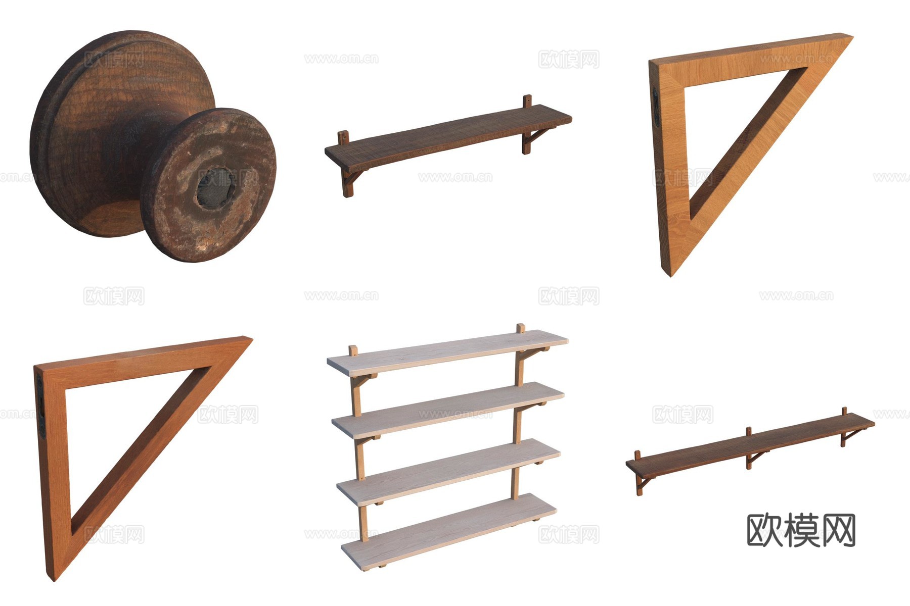 木制墙面置物架三角尺3d模型