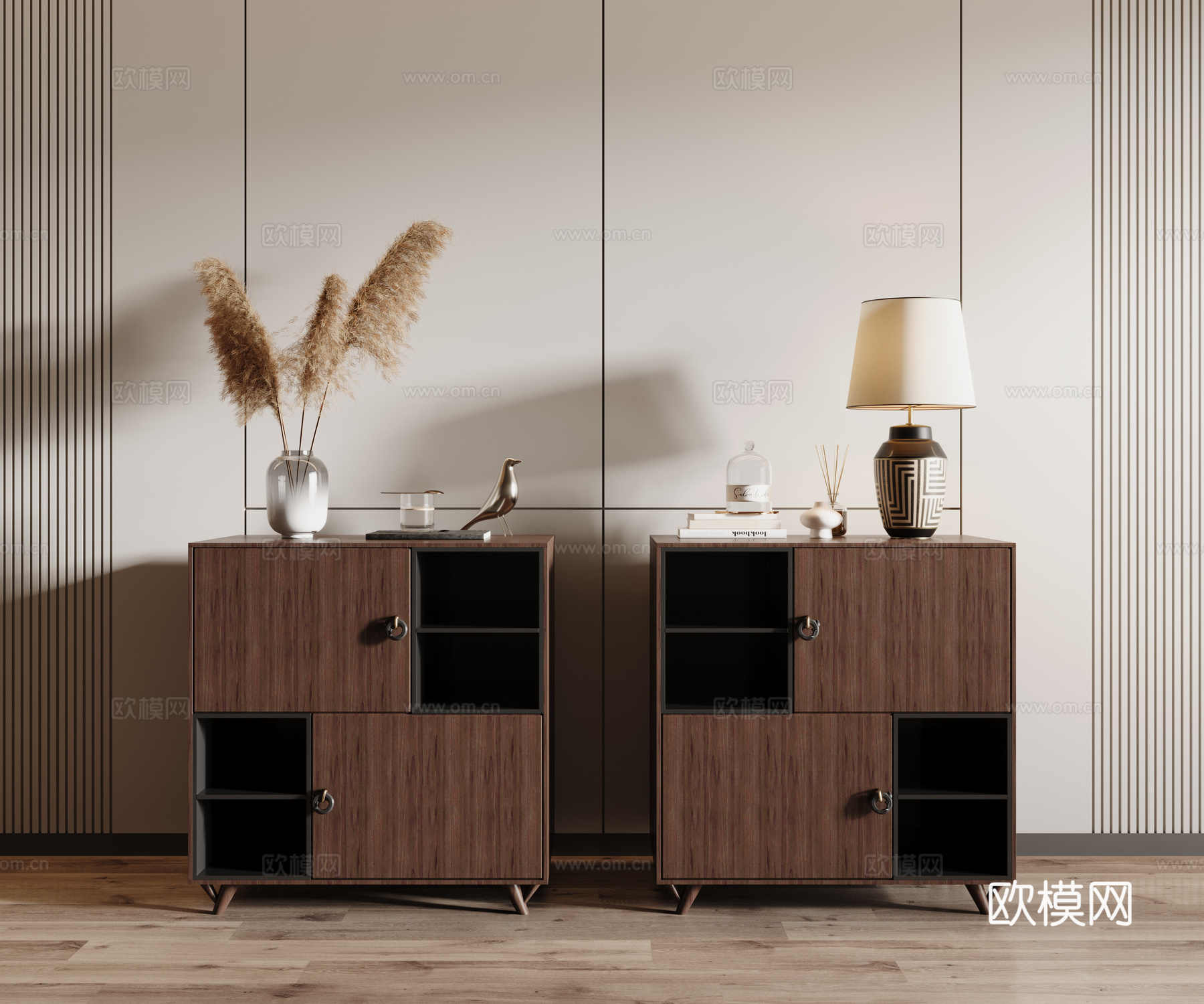 中式床头柜su模型下载（渲染图1）