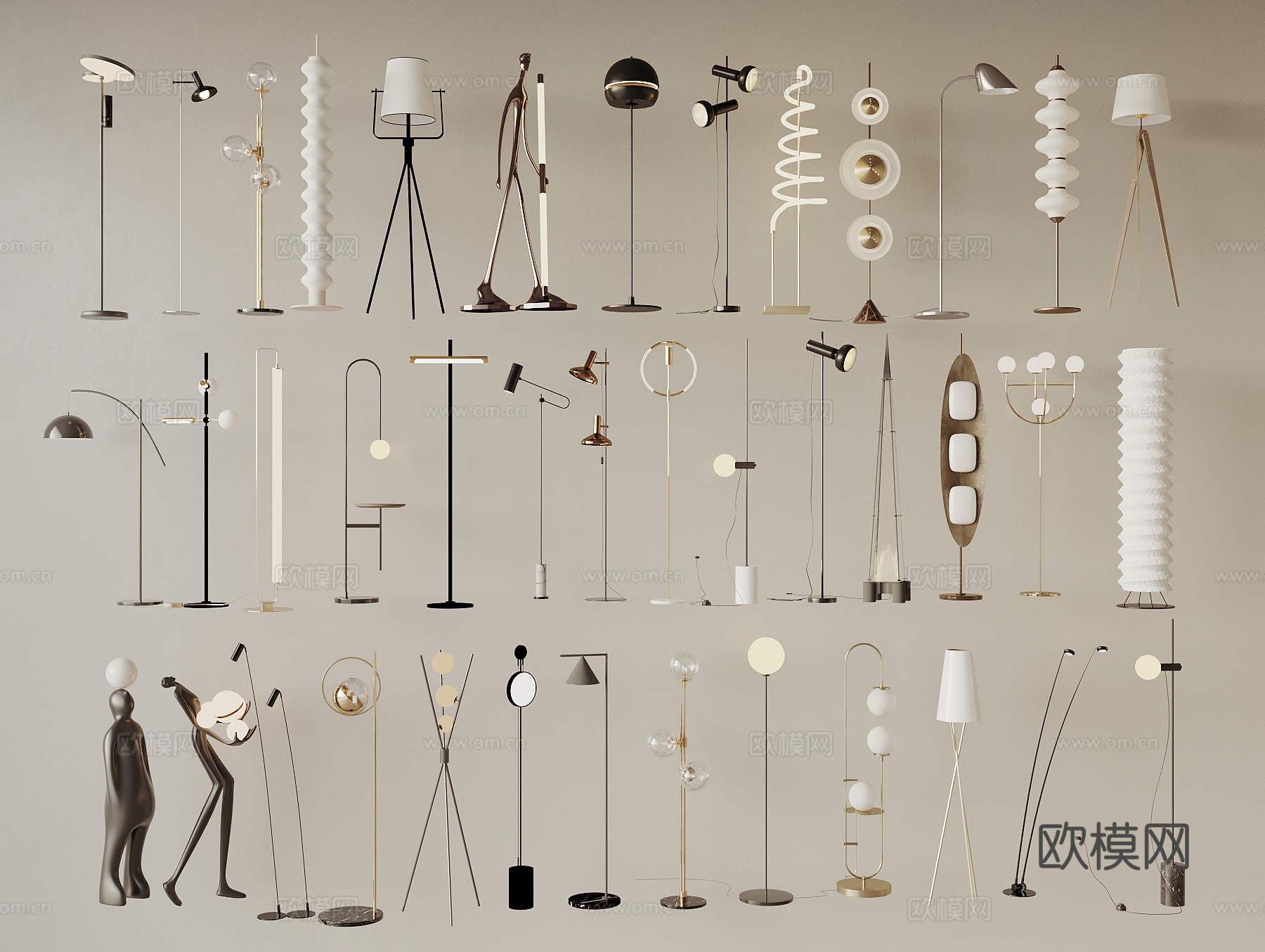 现代奶油风落地灯3d模型