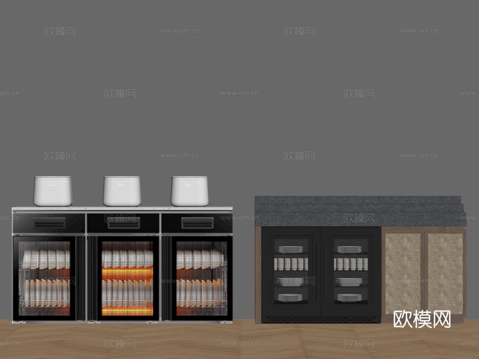 现代备餐柜 餐具su模型