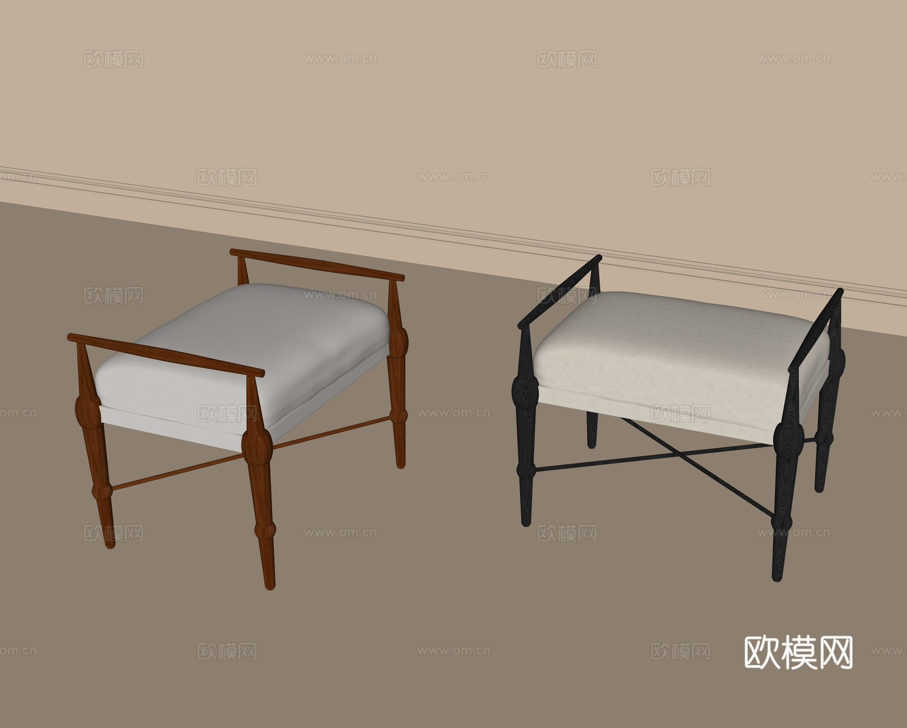 法式换鞋凳 梳妆凳 凳子su模型