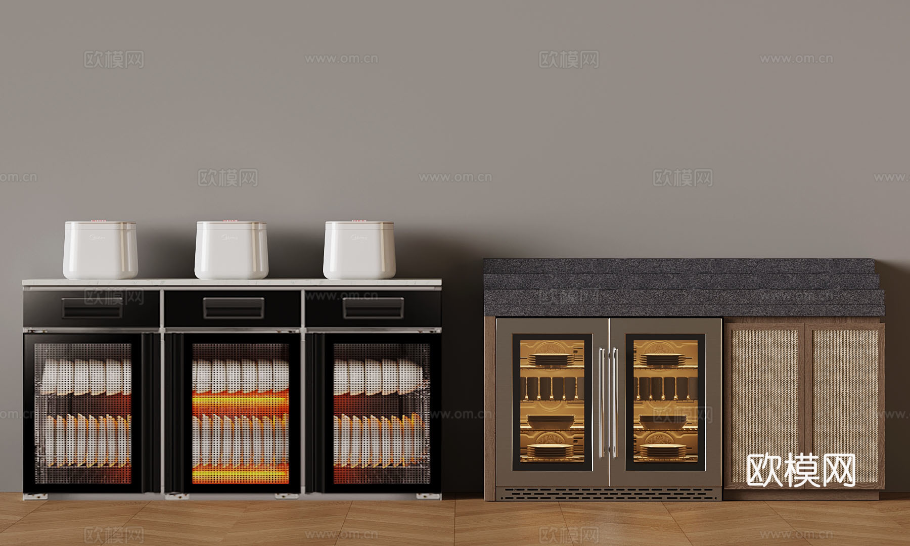 现代备餐柜 餐具su模型