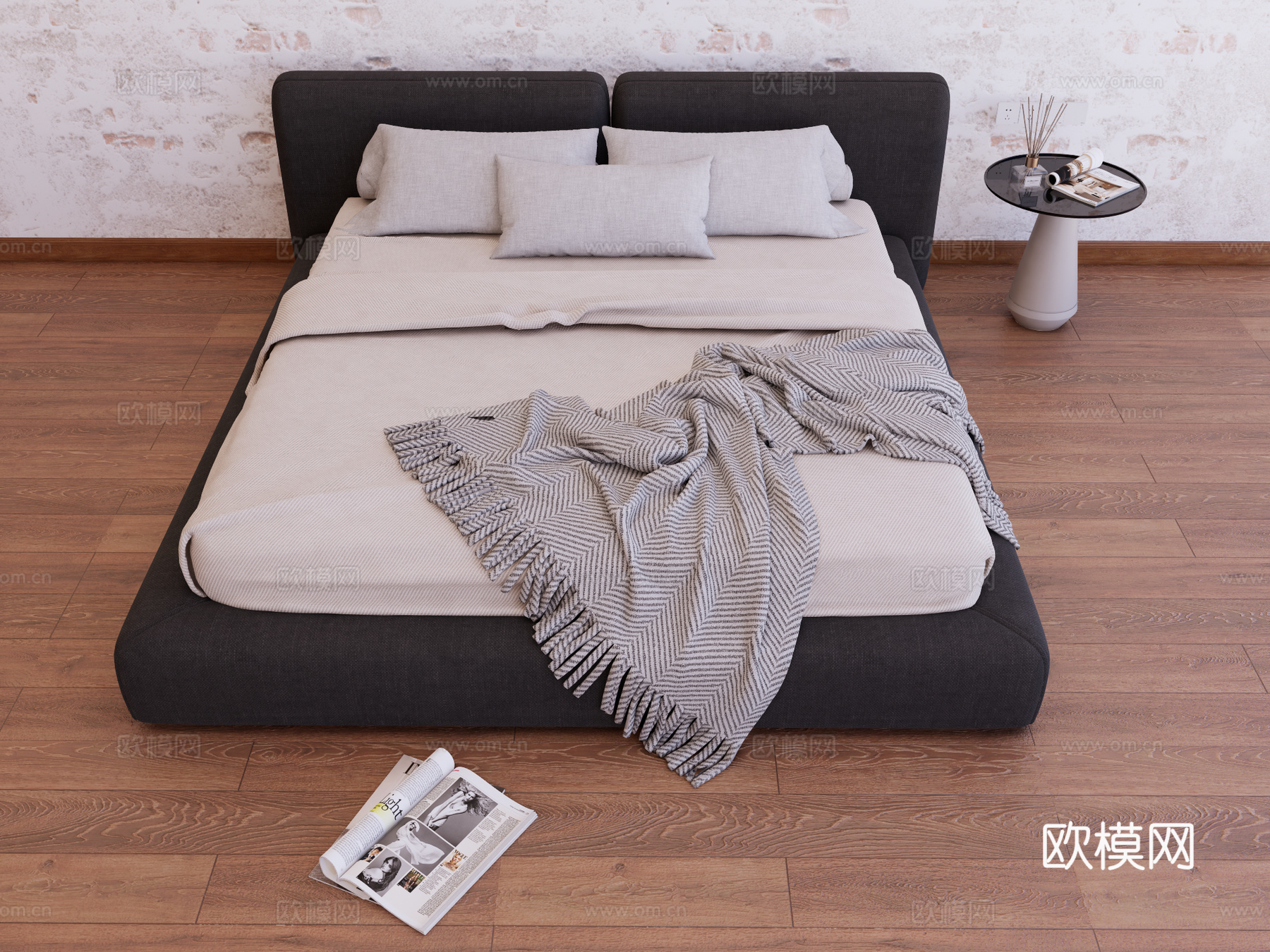 床组合 布艺床 皮床su模型下载（渲染图2）