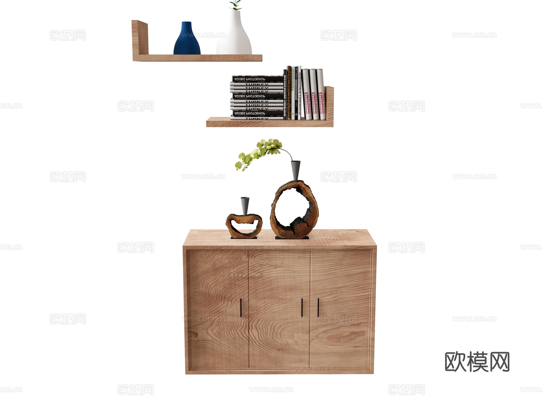 储物柜装饰柜摆件   层板架书架植物花  端景台玄关柜边柜su模型