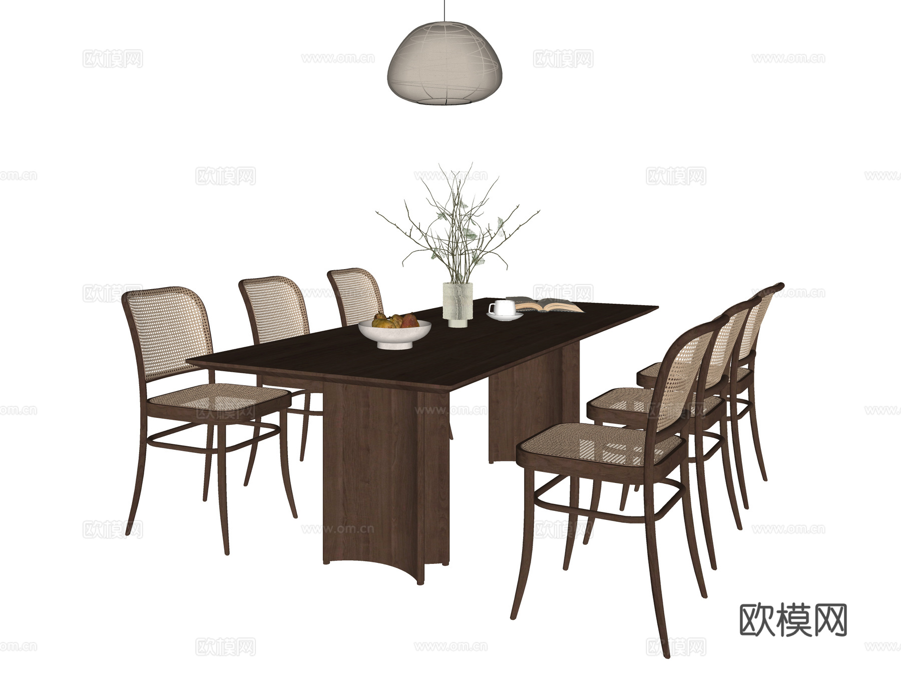 中古风餐桌椅组合su模型