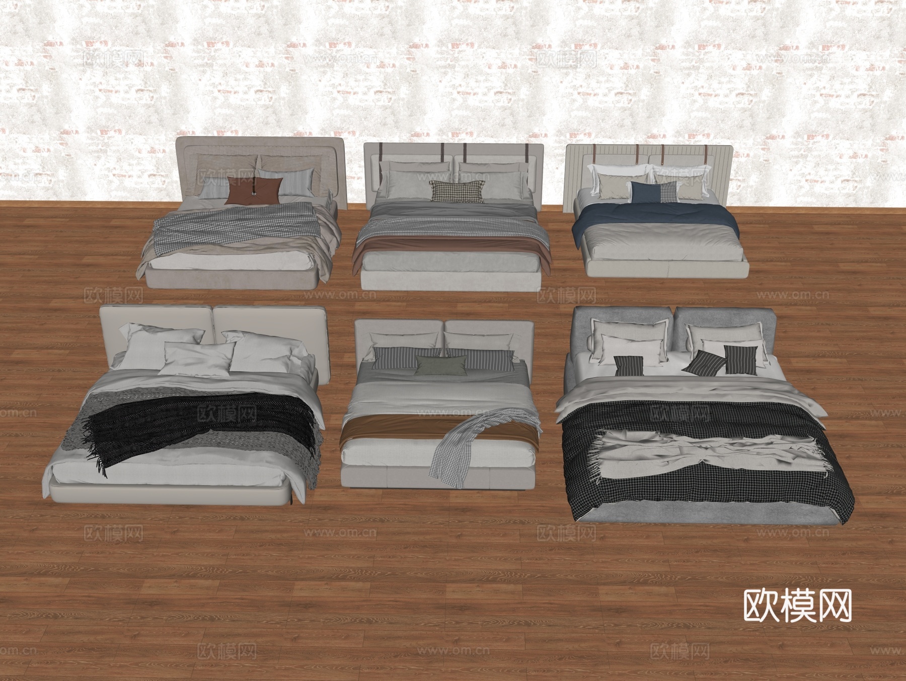 床组合 布艺床 皮床su模型