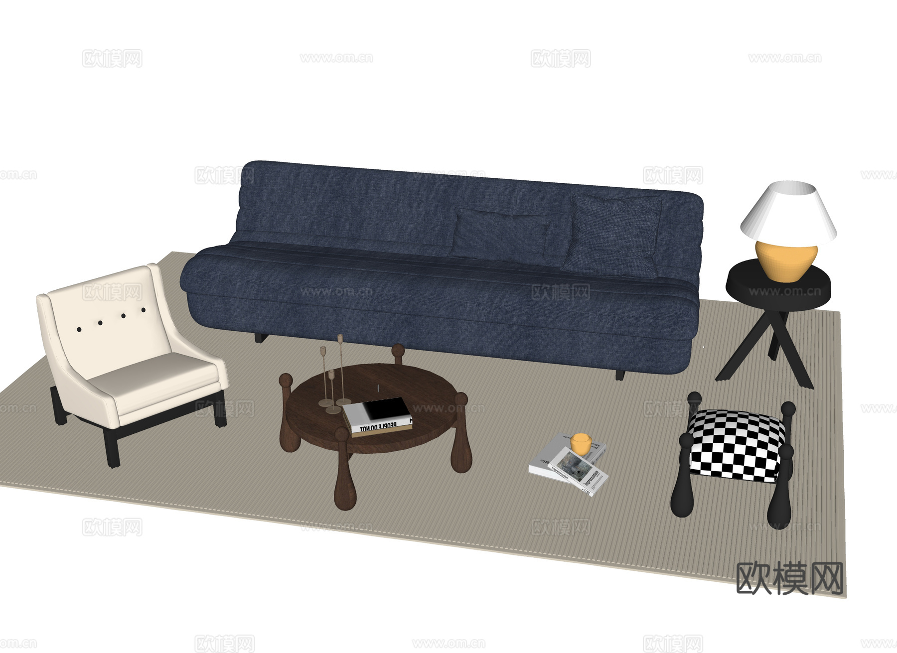 法式沙发茶几组合 茶几 休闲椅su模型