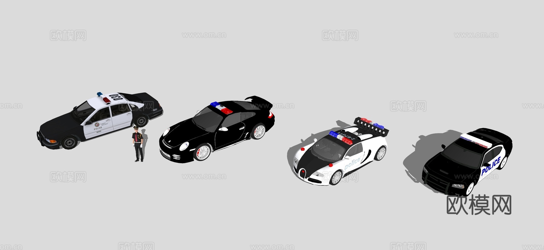 现代警车 轿车 跑车su模型