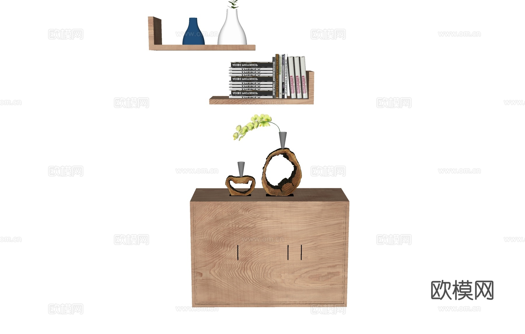 储物柜装饰柜摆件   层板架书架植物花  端景台玄关柜边柜su模型