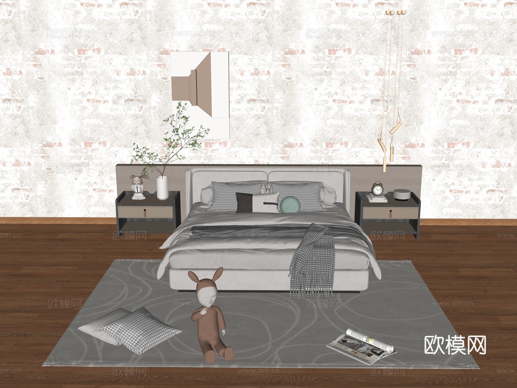 床组合 布艺床su模型