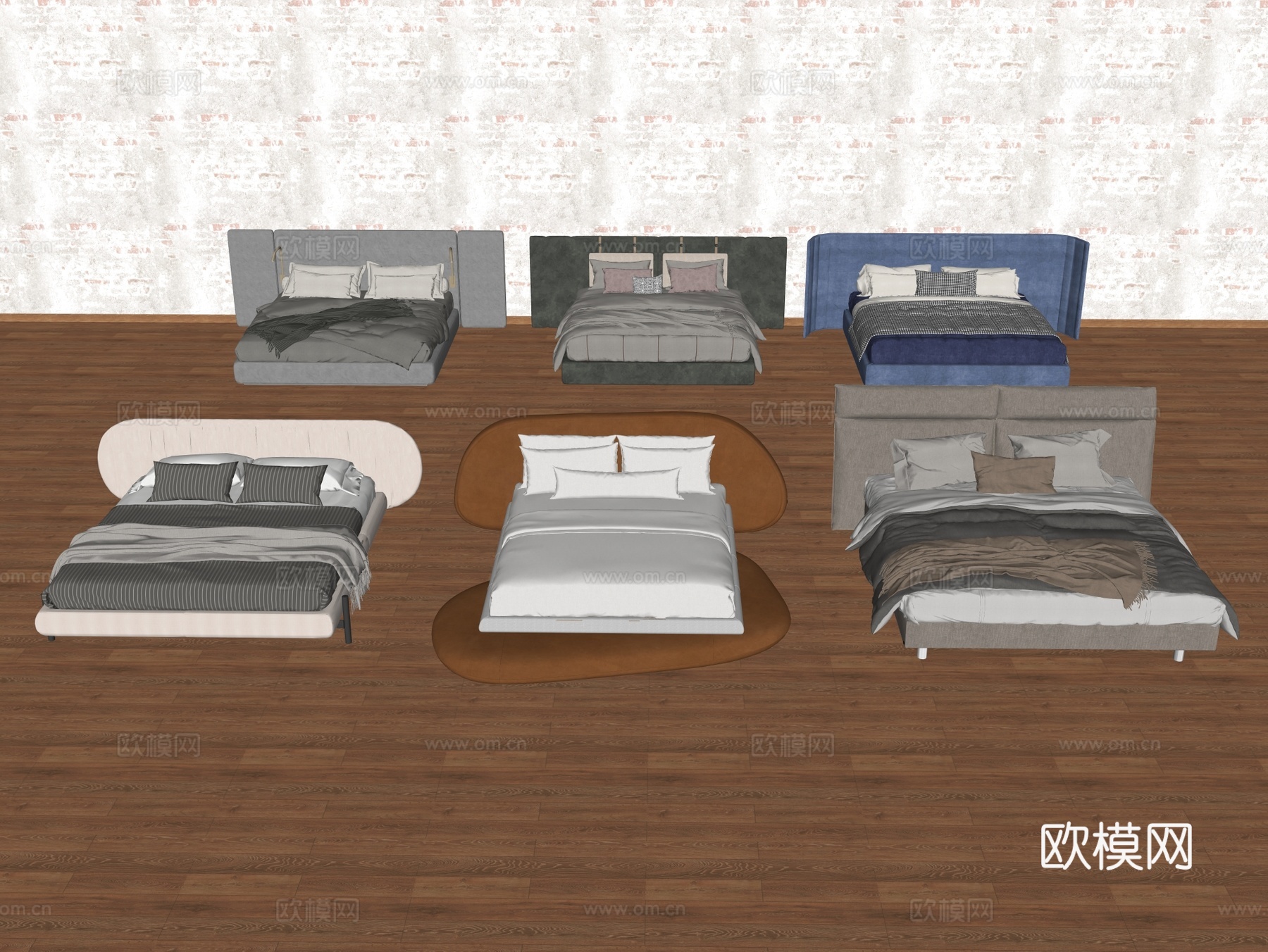床组合 布艺床 皮床 地台床su模型