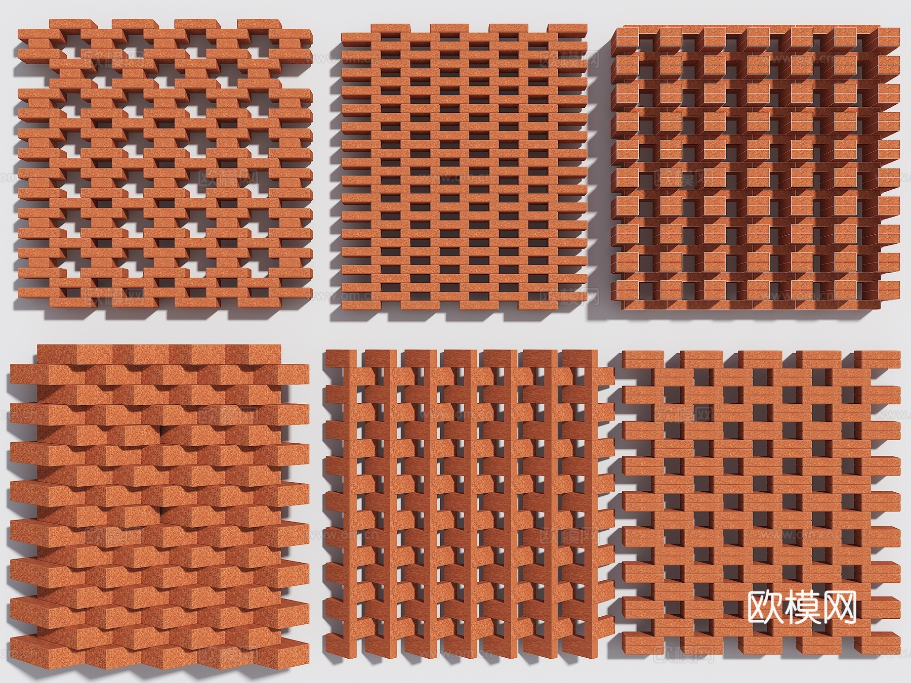 现代红砖隔断 镂空红砖墙 红砖装饰墙 创意红砖墙 镂空砖墙su模型