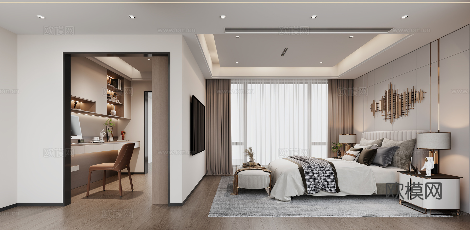 现代卧室  主卧3d模型下载