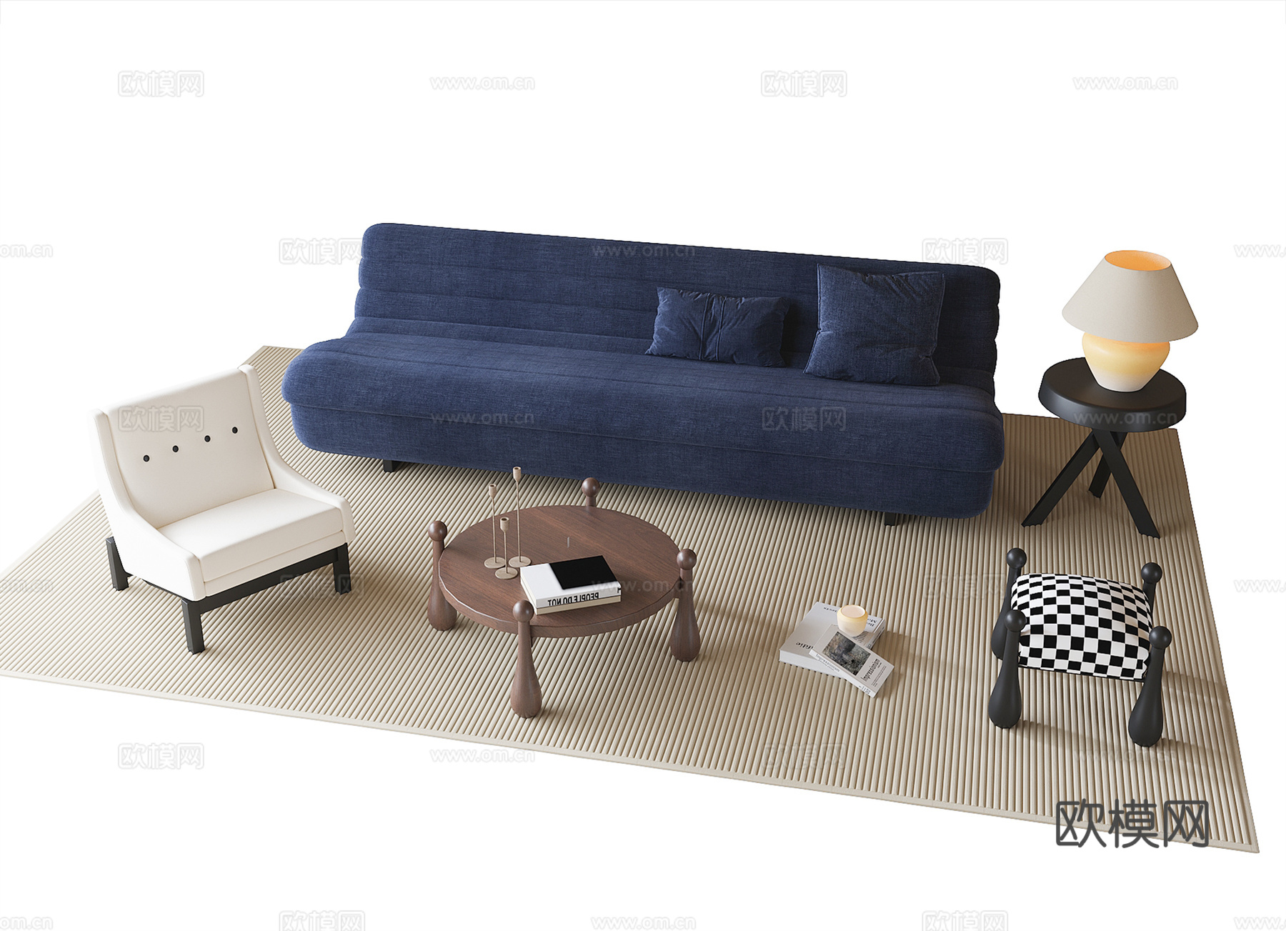 法式沙发茶几组合 茶几 休闲椅su模型